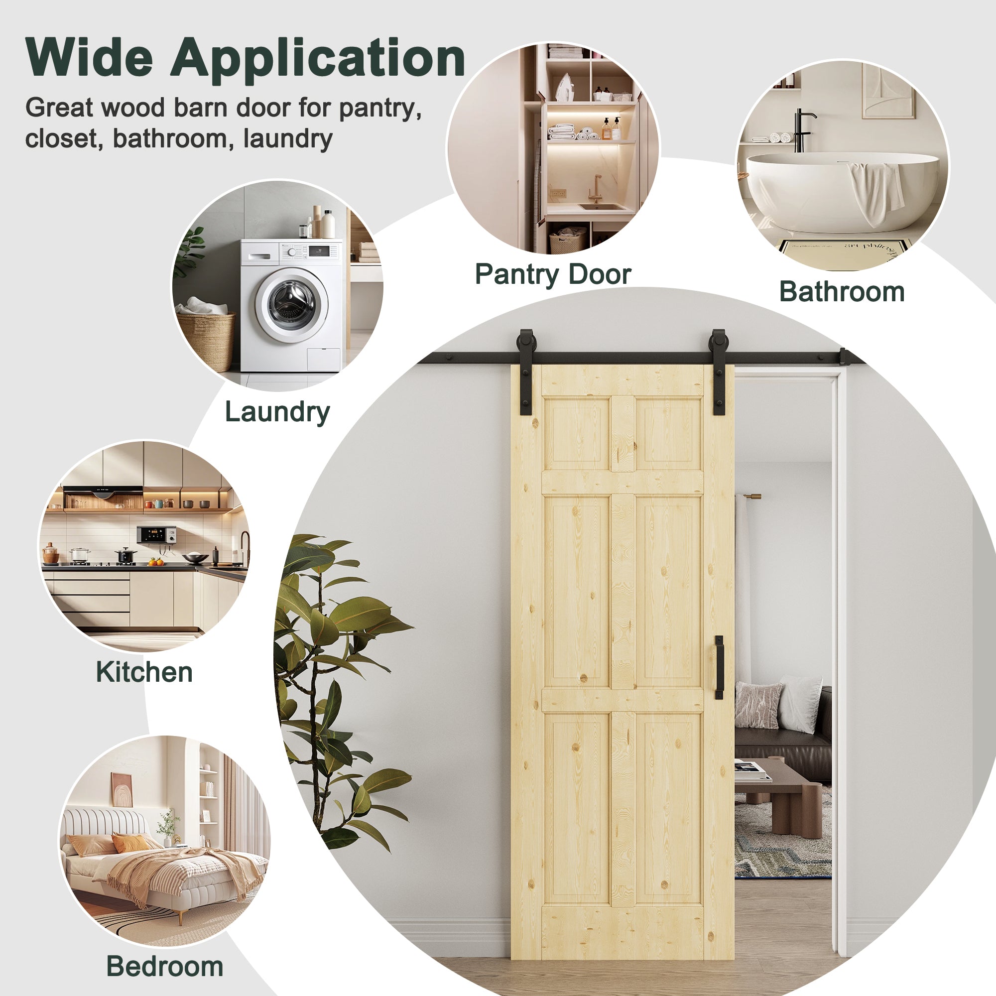 Ark Design Arch 6-Panel Unfinished Solid Core Pine Wood Sliding Barn Door with Hardware Kit