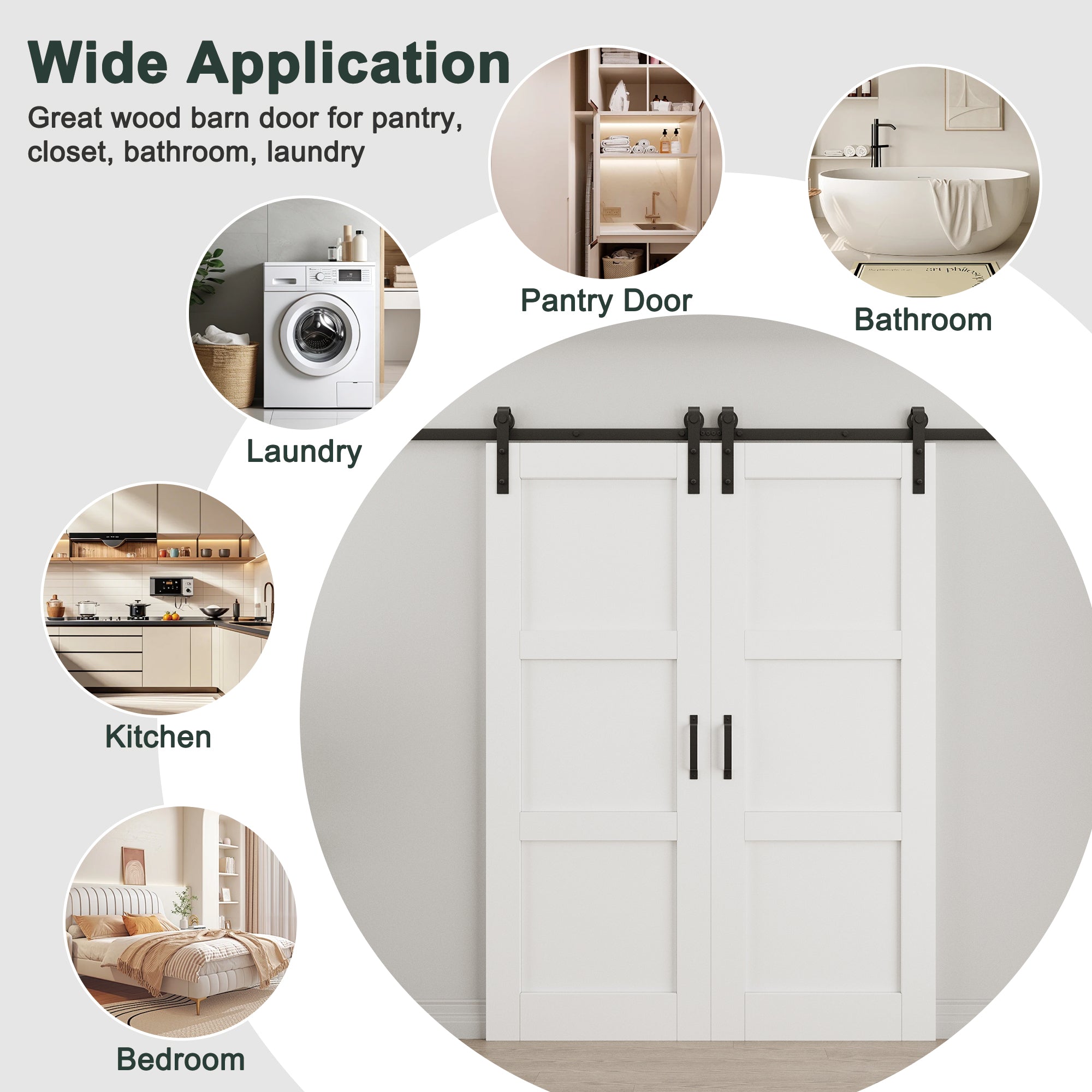 Ark Design 3-Lite Panel White Primed Paneled MDF Double Sliding Barn Door with Hardware Kit