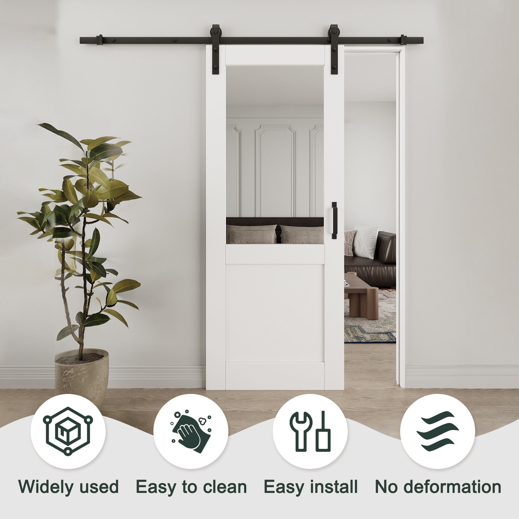 Ark Design 1/2-Lite Mirrored Glass White Primed Sliding Barn Door with Hardware Kit