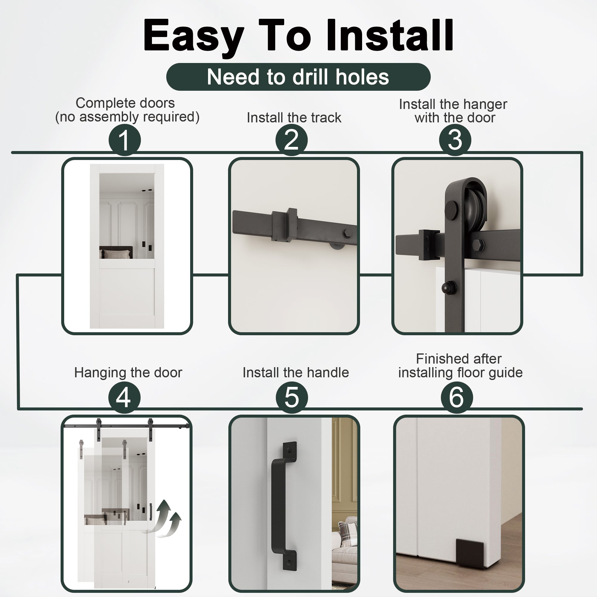 Ark Design 1/2-Lite Mirrored Glass White Primed Sliding Barn Door with Hardware Kit