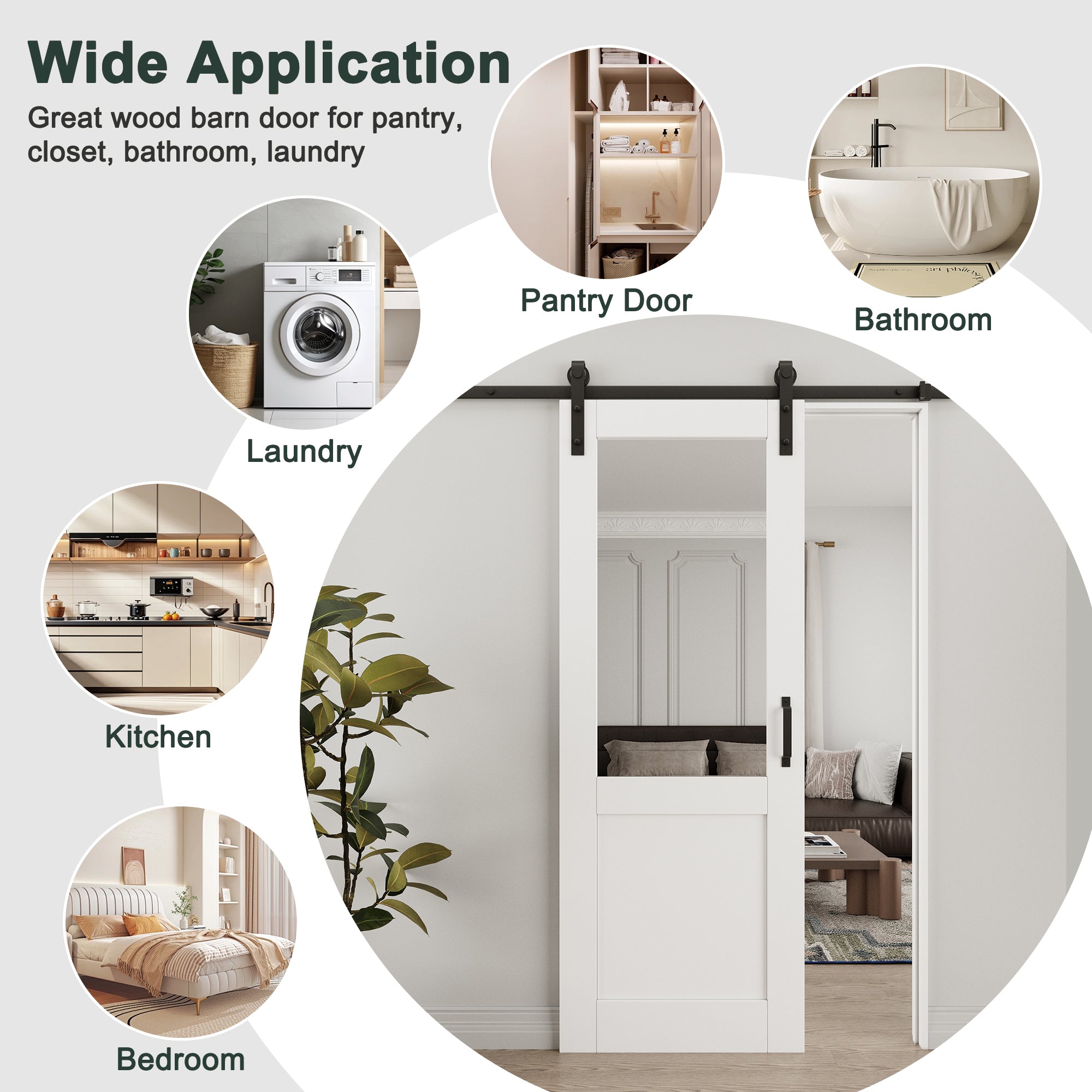 Ark Design 1/2-Lite Mirrored Glass White Primed Sliding Barn Door with Hardware Kit