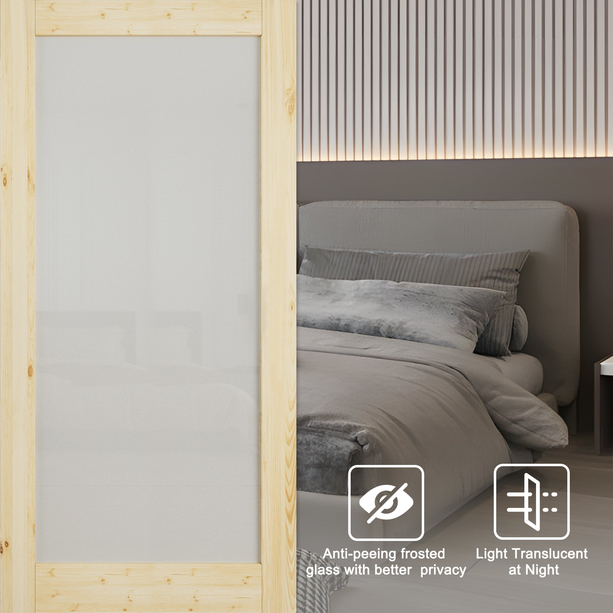 Ark Design Hidden Track Style Half Lite Frosted Glass Unfinished Solid Pine Wood Sliding Barn Door with Hardware Kit