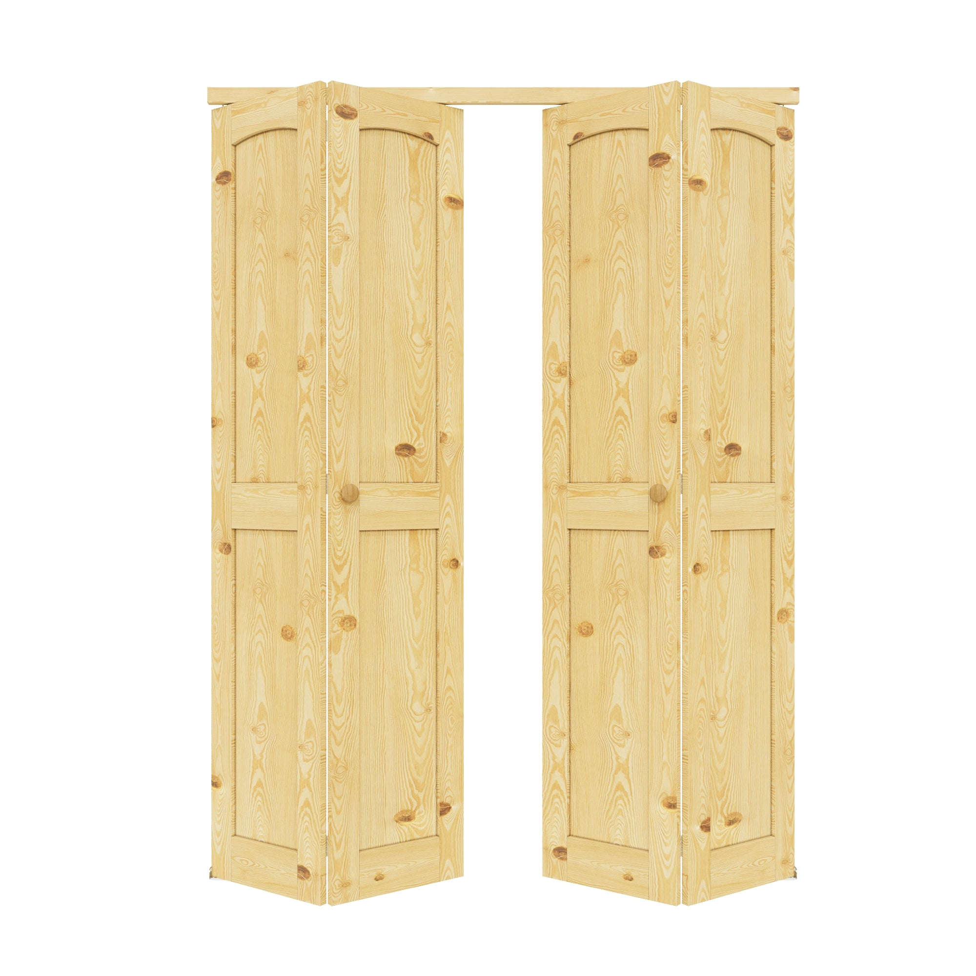 Ark Design Arch Panel 2-Lite Solid Core Unfinished Pine Wood Interior Closet Bi-Fold Door with Hardware