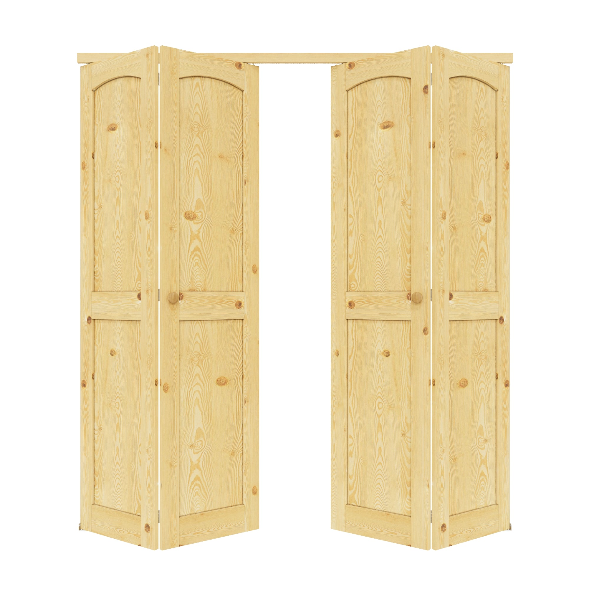 Ark Design Arch Panel 2-Lite Solid Core Unfinished Pine Wood Interior Closet Bi-Fold Door with Hardware