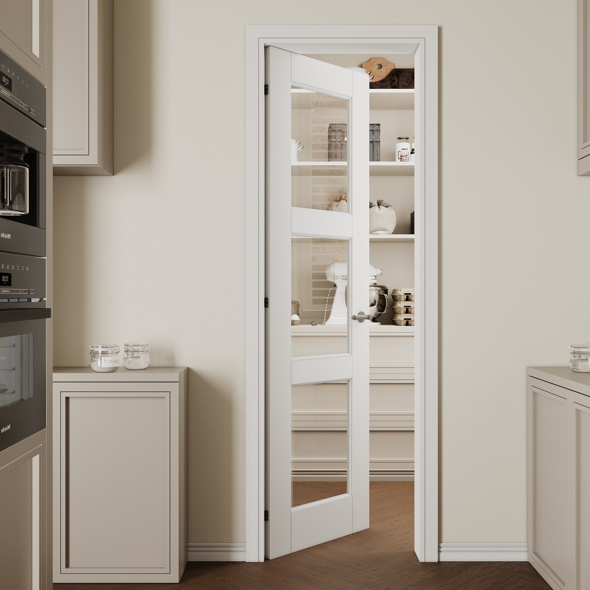 Ark Design 3-Lite Clear Glass Door Slab Prefinished & Paintable Surface, with/without Prehung Kit, White