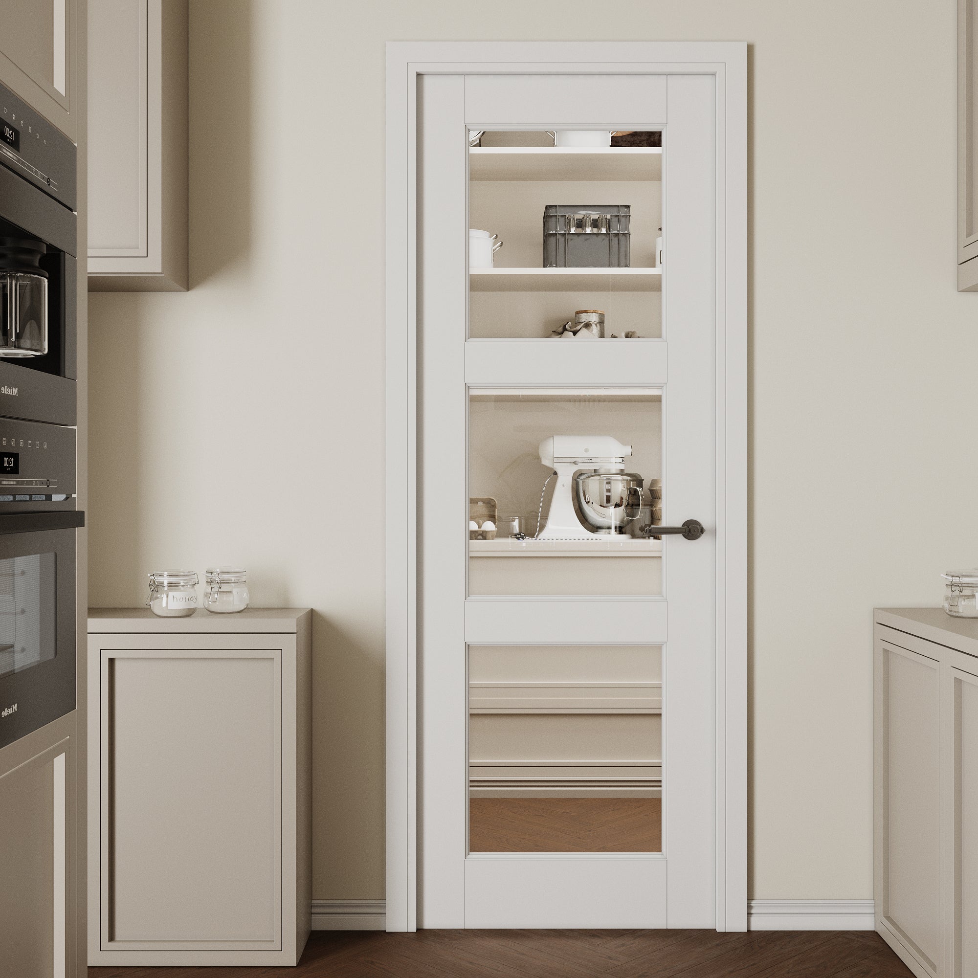 Ark Design 3-Lite Clear Glass Door Slab Prefinished & Paintable Surface, with/without Prehung Kit, White