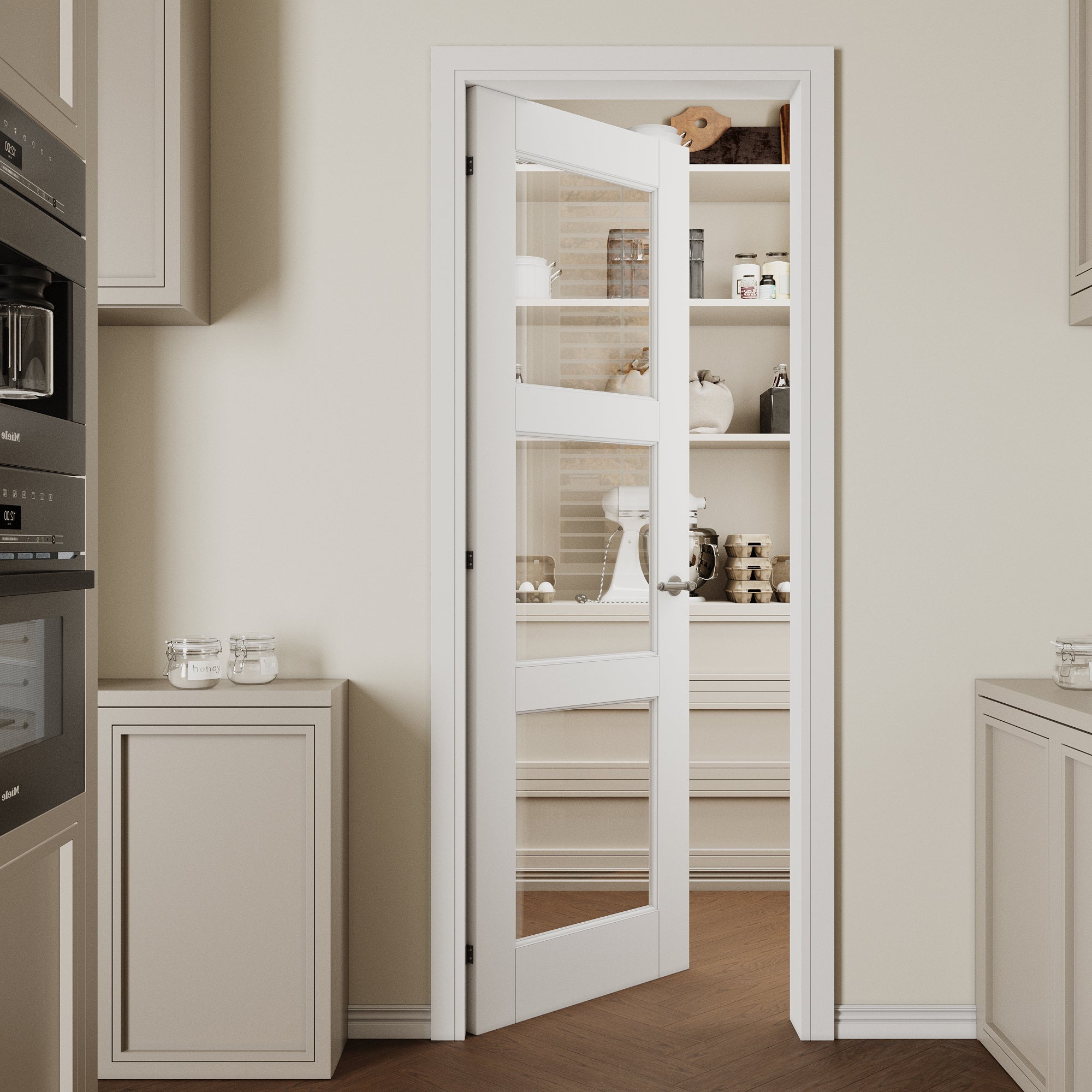 Ark Design 3-Lite Clear Glass Door Slab Prefinished & Paintable Surface, with/without Prehung Kit, White