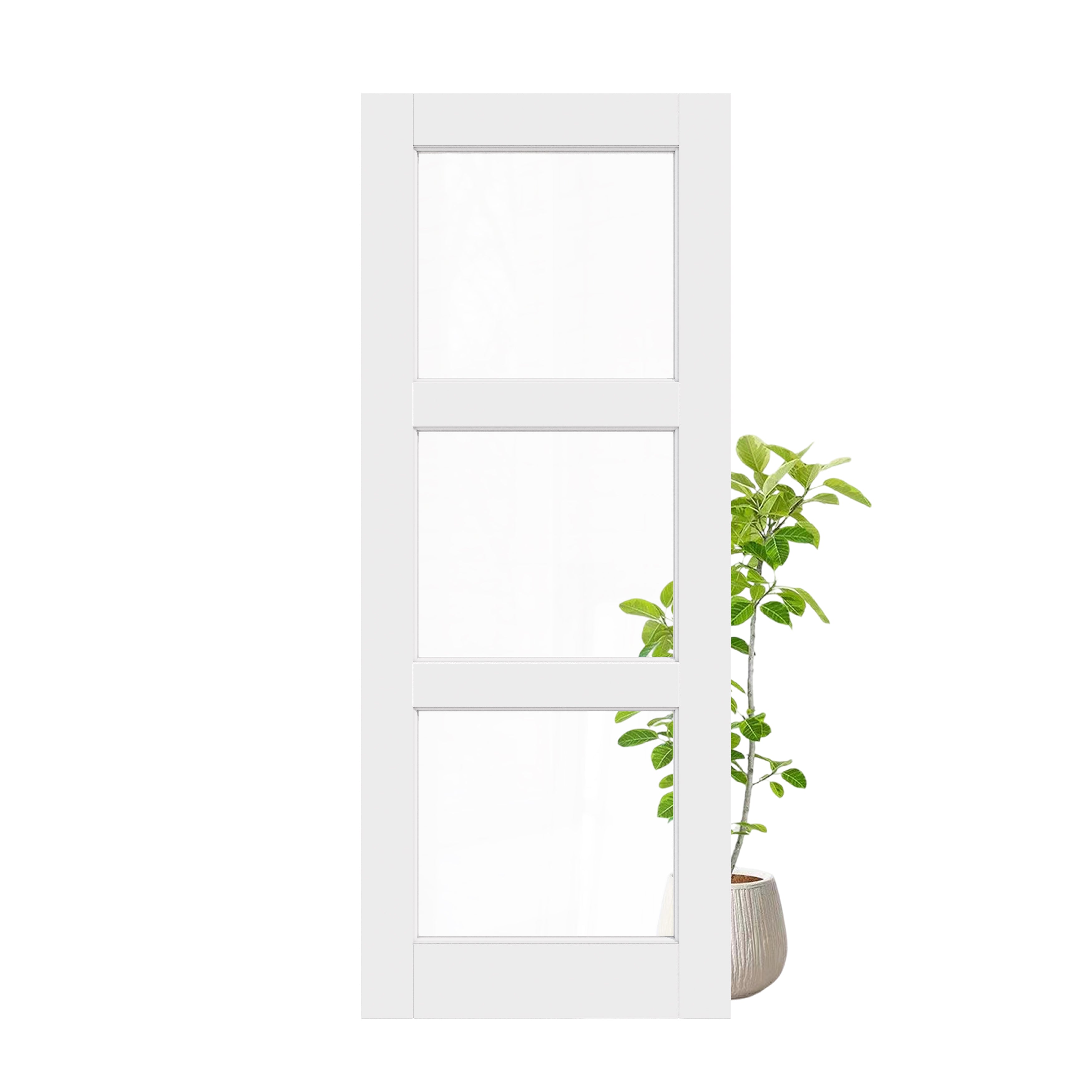 Ark Design 3-Lite Clear Glass Door Slab Prefinished & Paintable Surface, with/without Prehung Kit, White