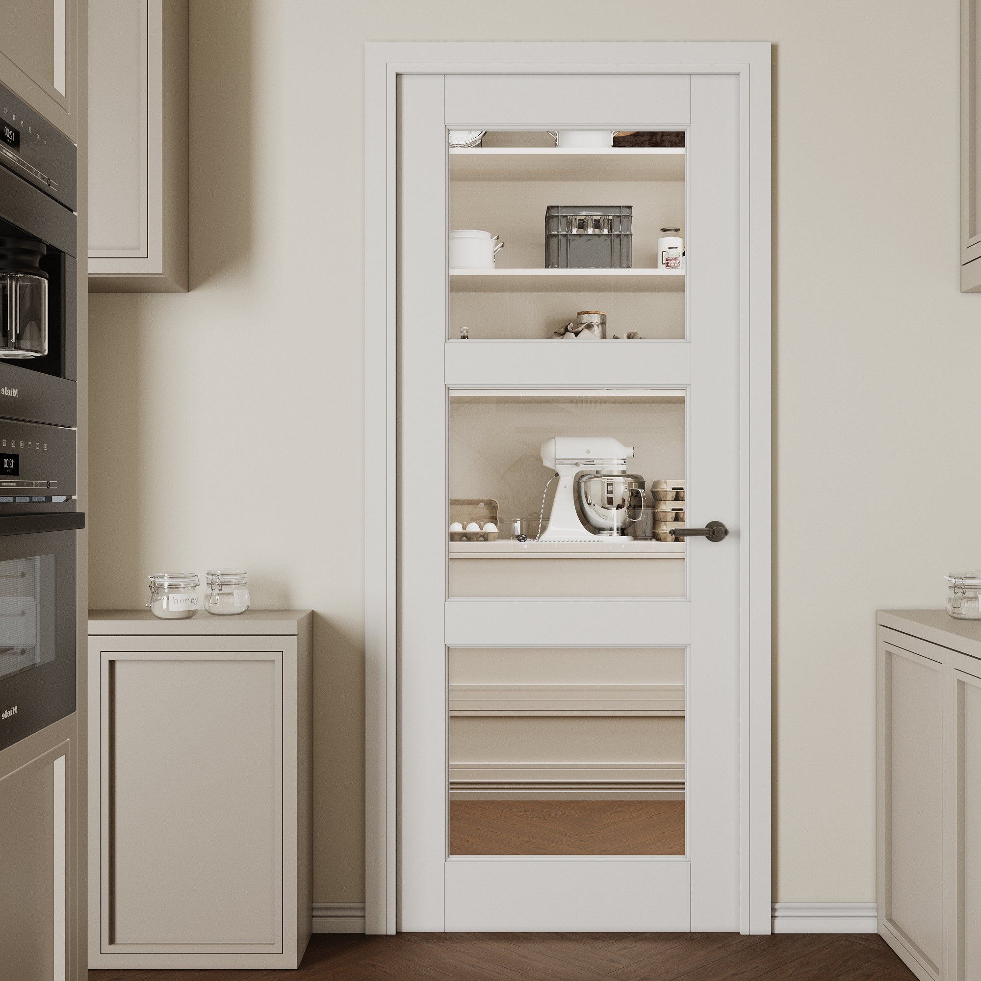 Ark Design 3-Lite Clear Glass Door Slab Prefinished & Paintable Surface, with/without Prehung Kit, White