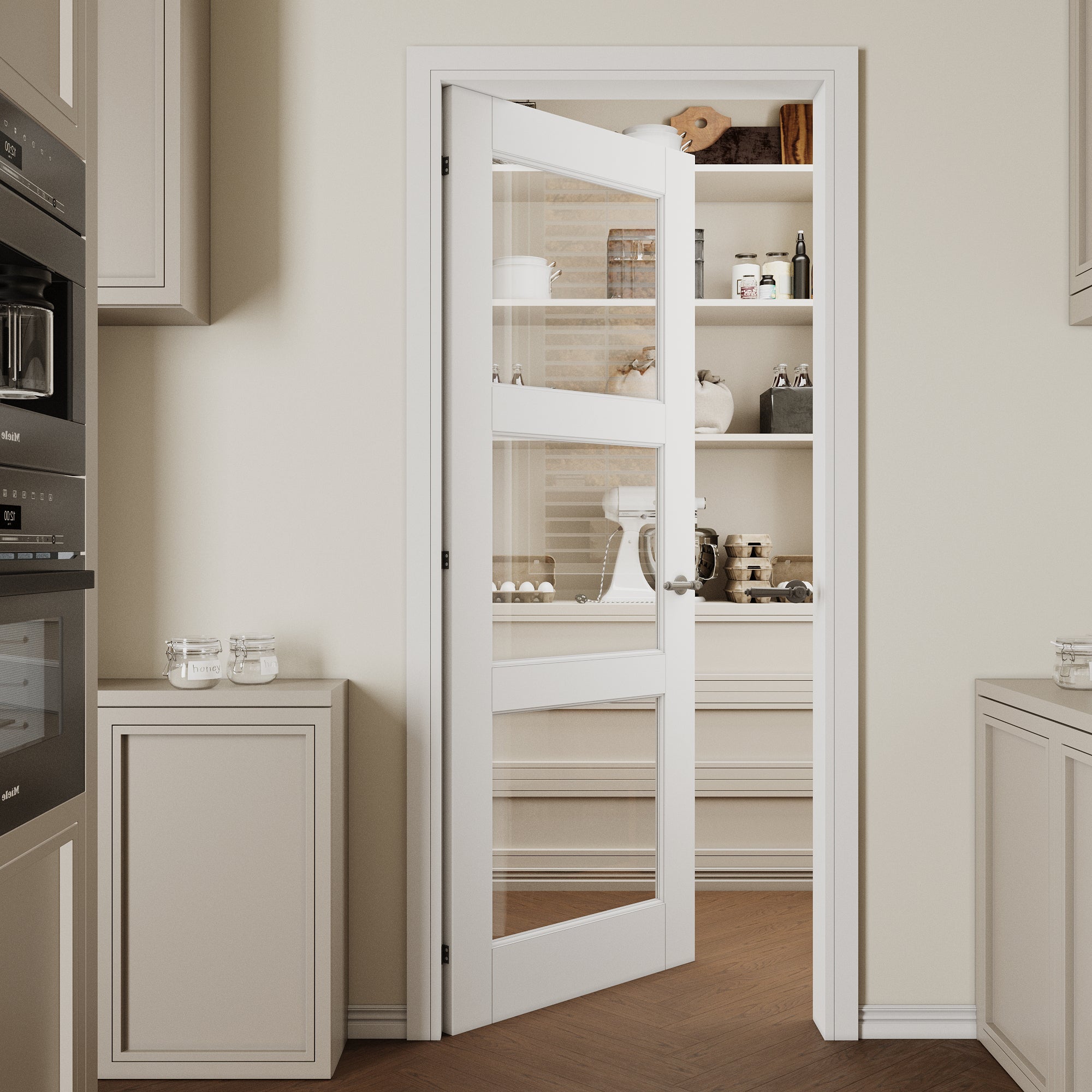 Ark Design 3-Lite Clear Glass Door Slab Prefinished & Paintable Surface, with/without Prehung Kit, White