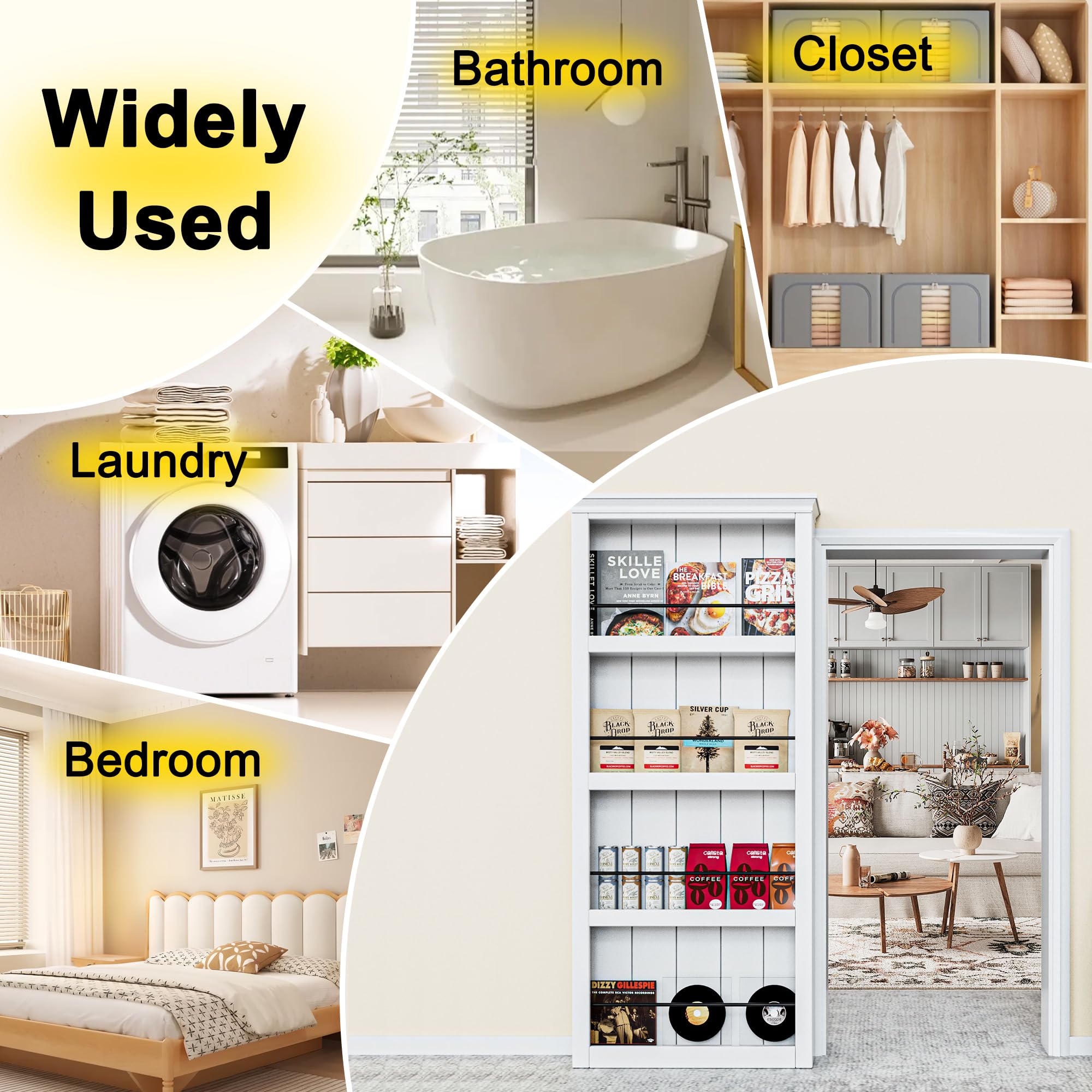 Ark Design Ghost Sliding Barn Door and Hardware Kit & Soft Close, 4 Shelves Concealed Barn Door, Composite MDF Hidden Doors, White Primed, Assembly Required
