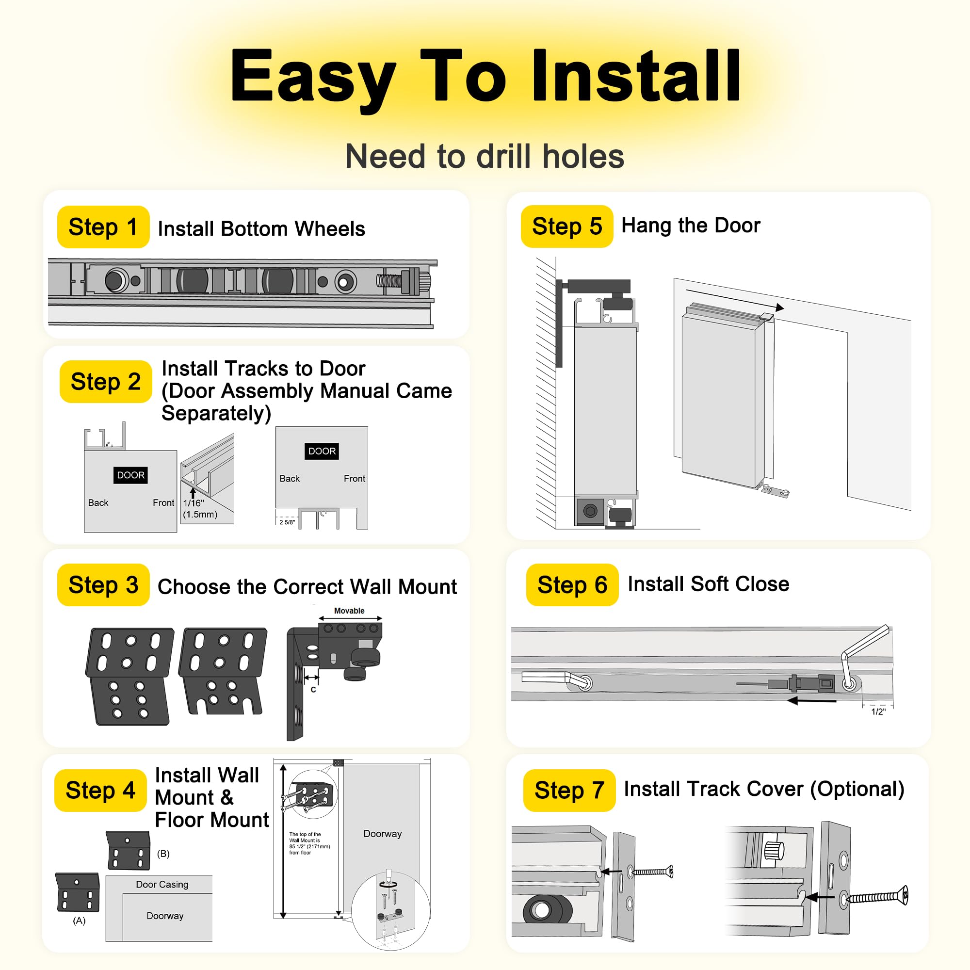 Ark Design Ghost Sliding Barn Door and Hardware Kit & Soft Close, 4 Shelves Concealed Barn Door, Composite MDF Hidden Doors, White Primed, Assembly Required