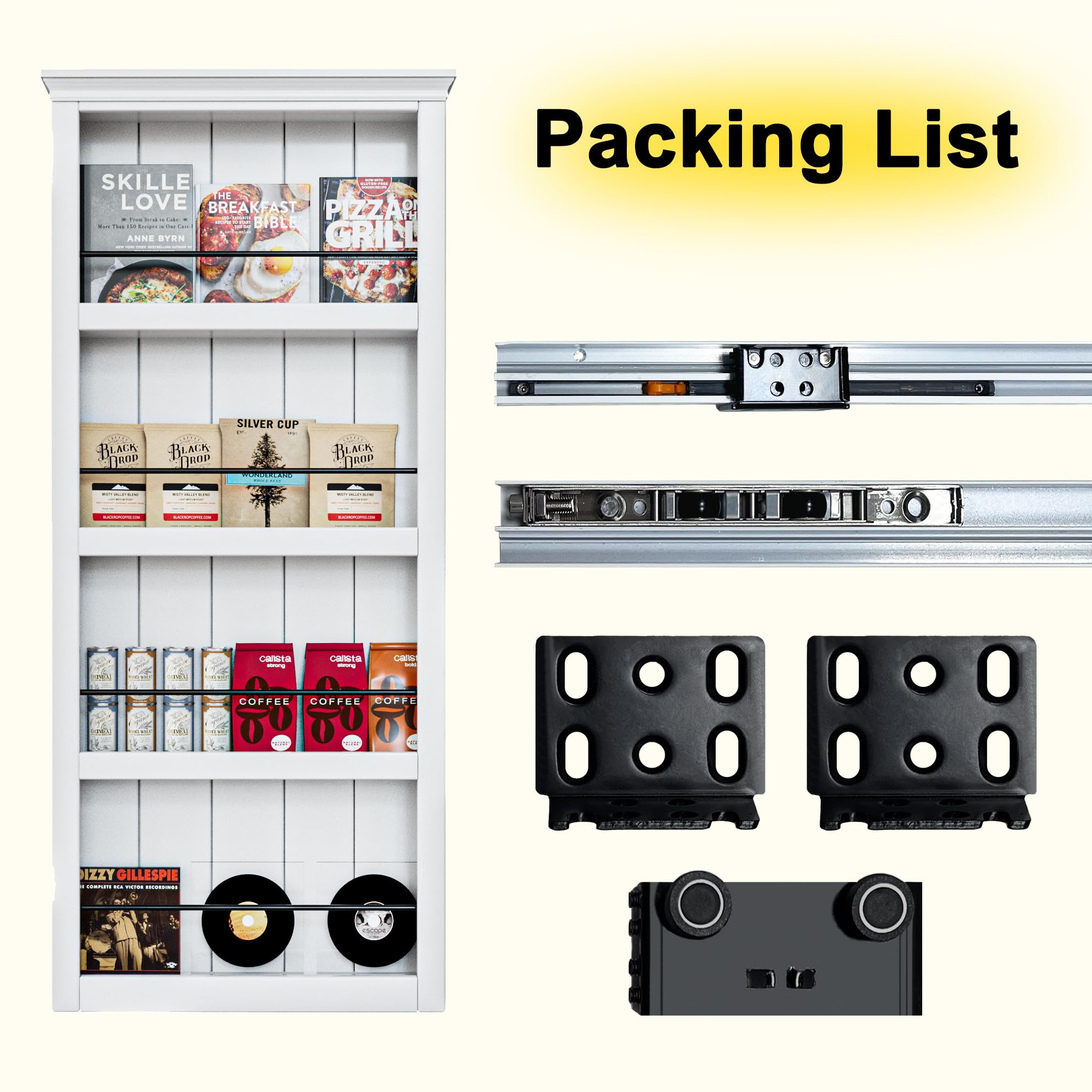 Ark Design Ghost Sliding Barn Door and Hardware Kit & Soft Close, 4 Shelves Concealed Barn Door, Composite MDF Hidden Doors, White Primed, Assembly Required