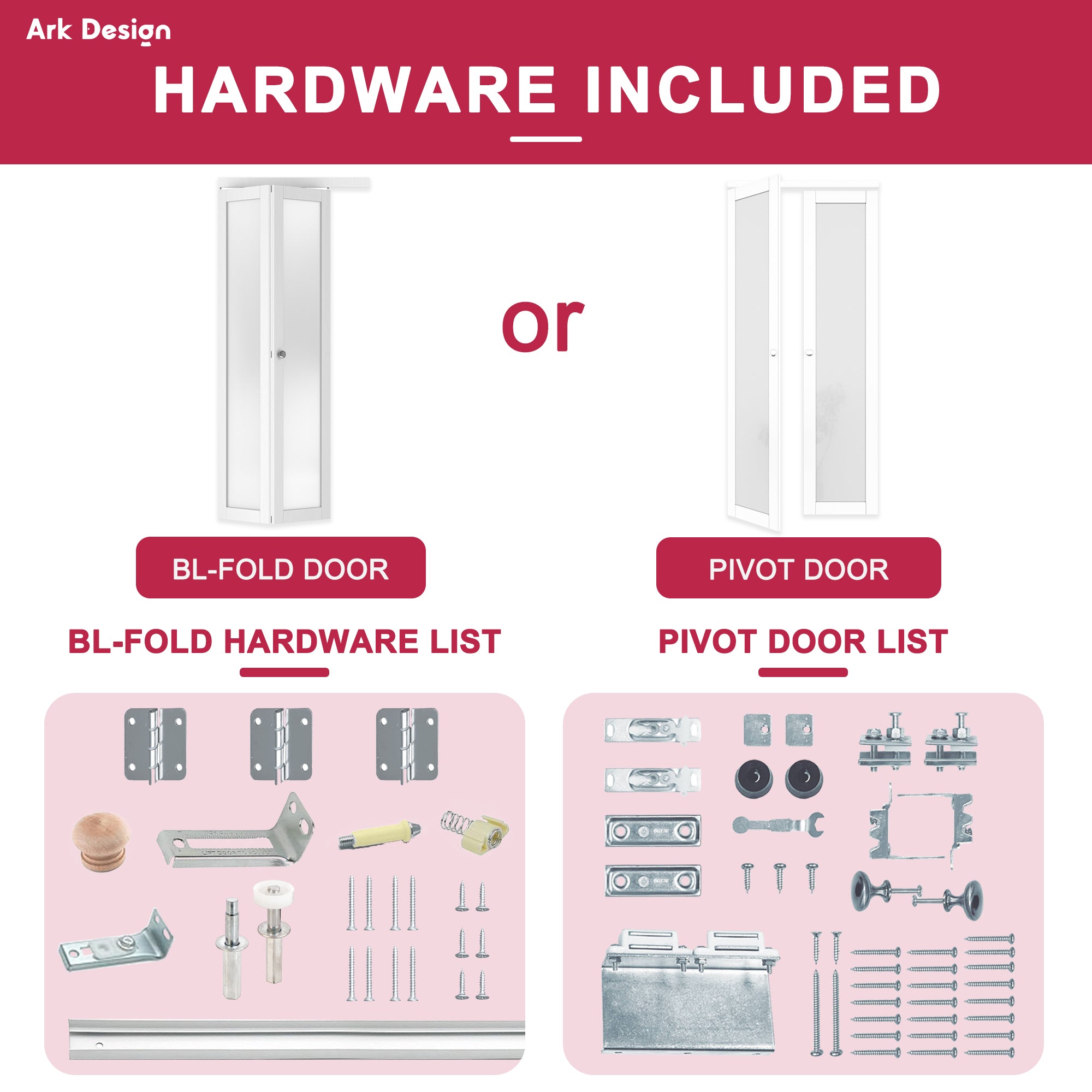 Ark Design Half-Lite Rattan Closet Pivot Door with Hardware Kit & Knob, Solid Core MDF Wood & Prefinished & Paintable Surface, Black