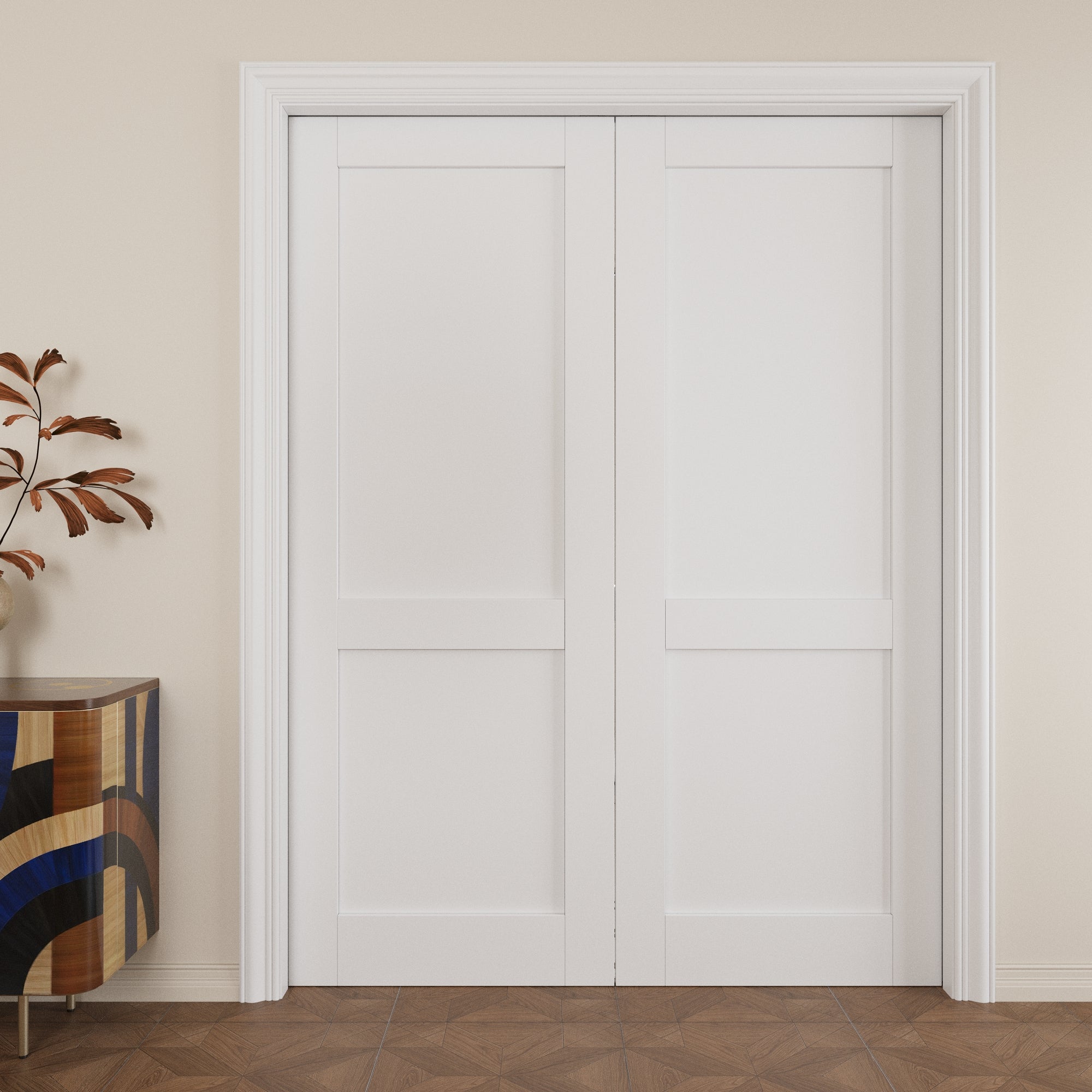 Ark Design 2 lite Panel Pocket Door with Hardware Kit & Soft Close & Frame, Solid Core MDF Wood & Paint-grade Finished, White