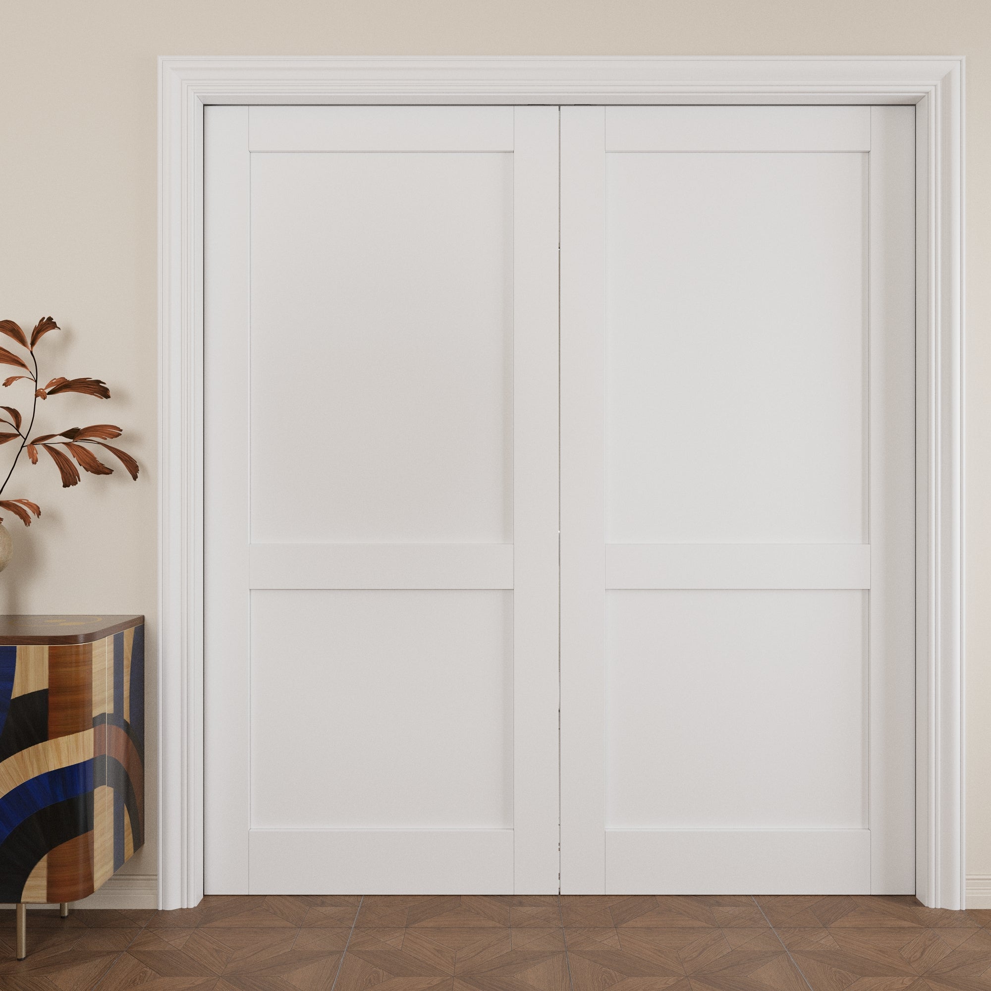 Ark Design 2 lite Panel Pocket Door with Hardware Kit & Soft Close & Frame, Solid Core MDF Wood & Paint-grade Finished, White