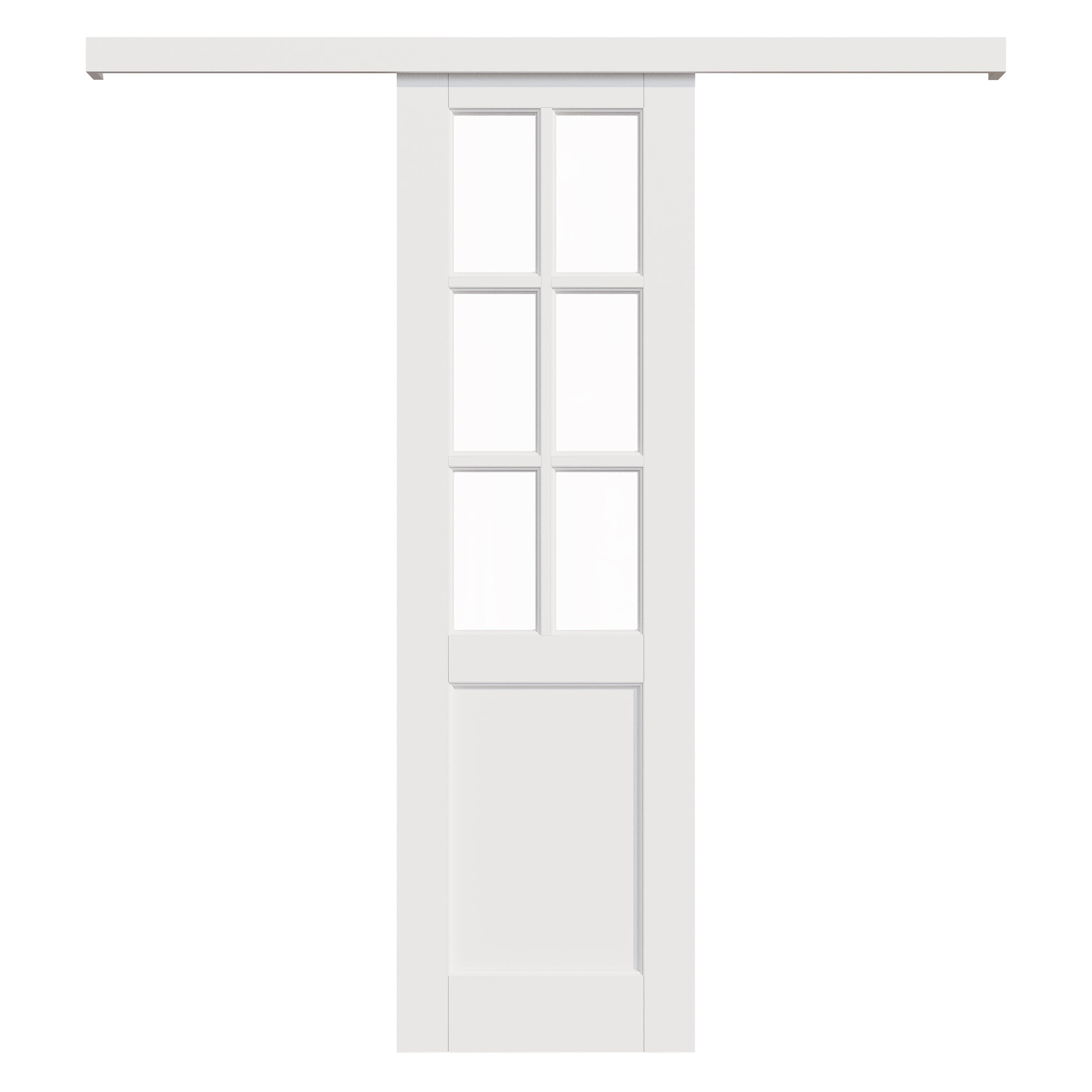 Ark Design Hidden Track Style 6 Lite Tempered Clear Glass Primed MDF Sliding Barn Door with Hardware Kit