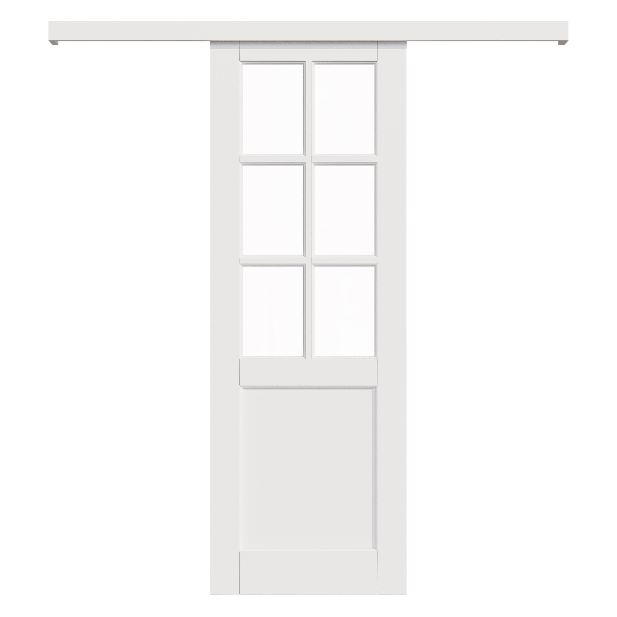 Ark Design Hidden Track Style 6 Lite Tempered Clear Glass Primed MDF Sliding Barn Door with Hardware Kit