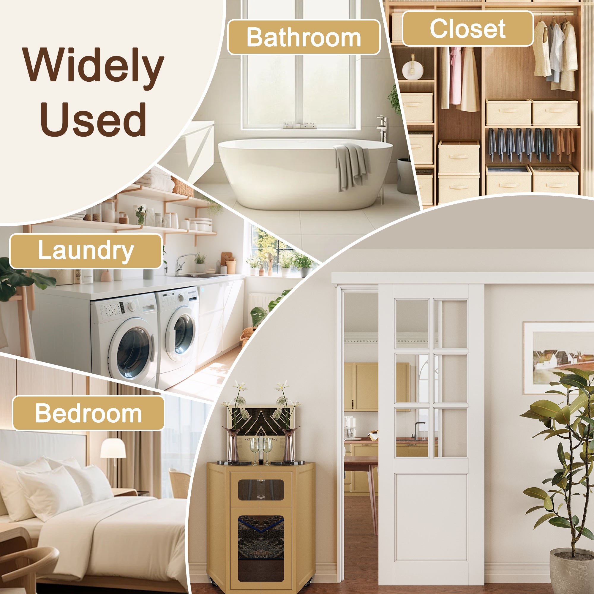 Ark Design Hidden Track Style 6 Lite Tempered Clear Glass Primed MDF Sliding Barn Door with Hardware Kit