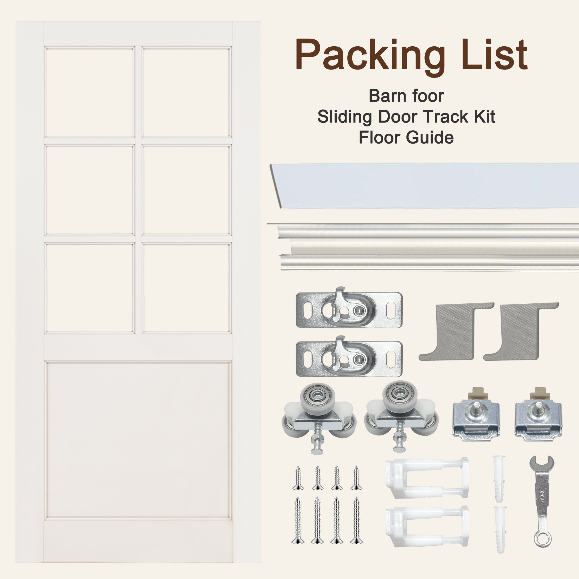 Ark Design Hidden Track Style 6 Lite Tempered Clear Glass Primed MDF Sliding Barn Door with Hardware Kit