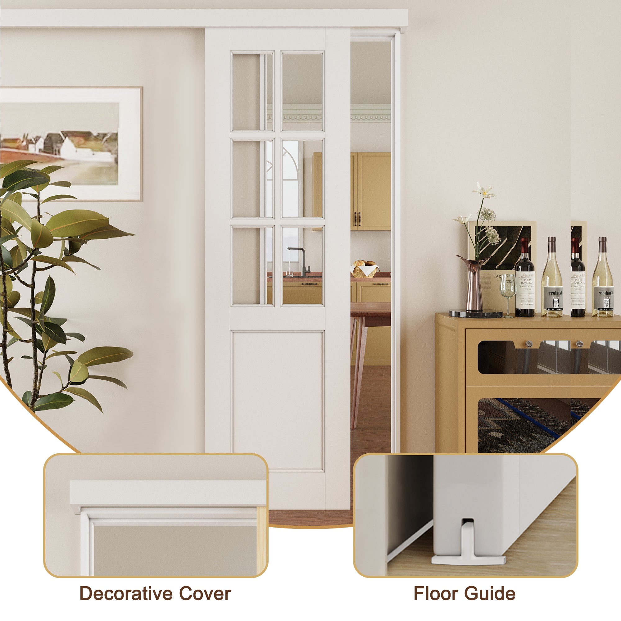 Ark Design Hidden Track Style 6 Lite Tempered Clear Glass Primed MDF Sliding Barn Door with Hardware Kit
