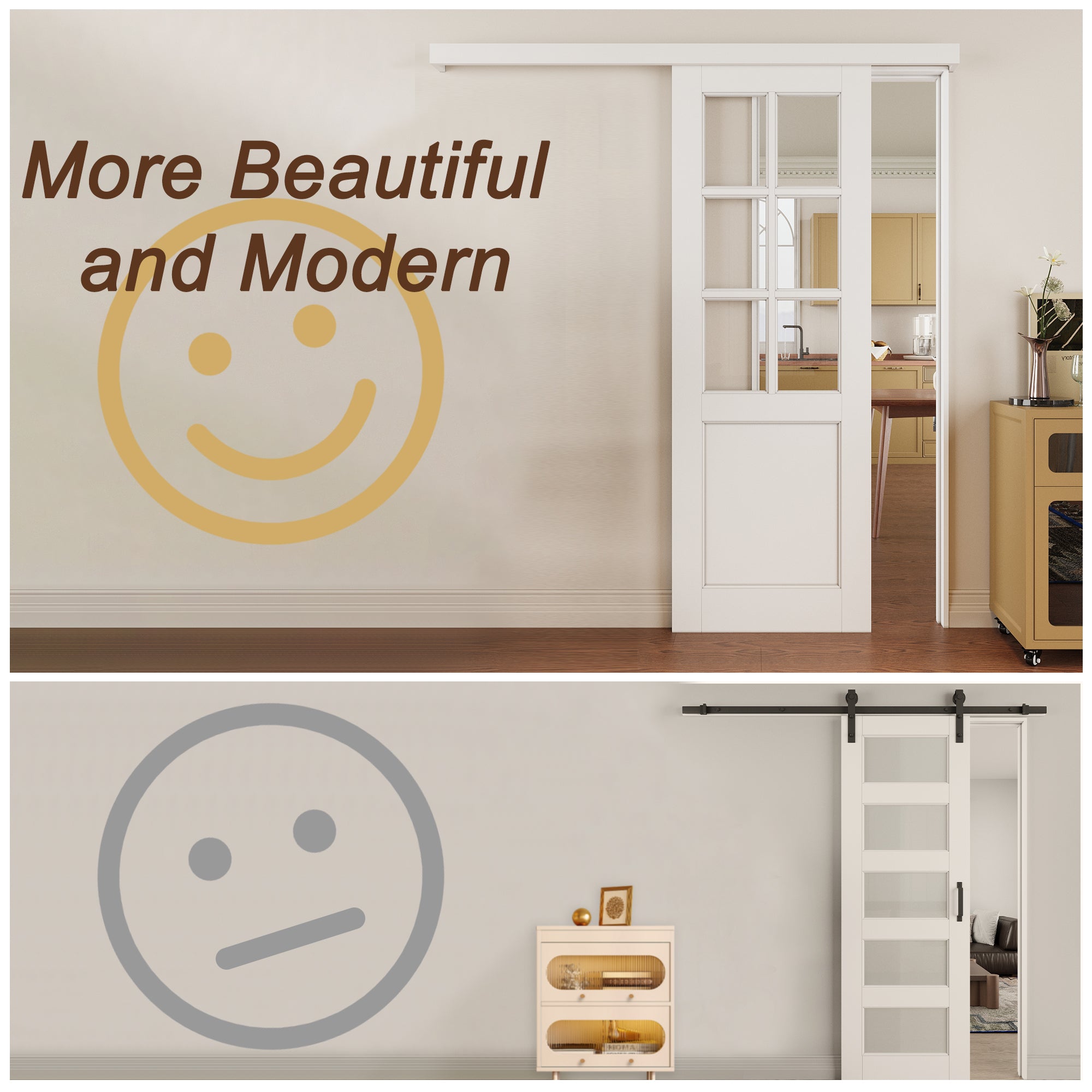 Ark Design Hidden Track Style 6 Lite Tempered Clear Glass Primed MDF Sliding Barn Door with Hardware Kit