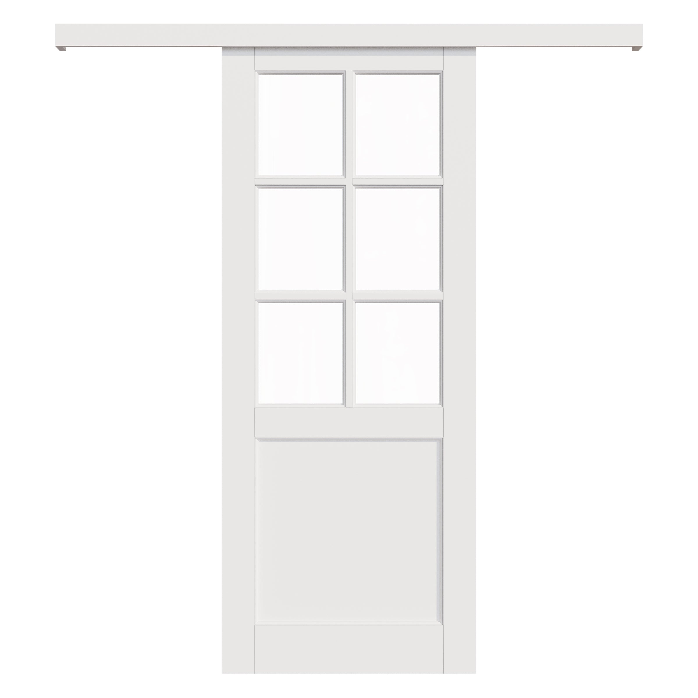 Ark Design Hidden Track Style 6 Lite Tempered Clear Glass Primed MDF Sliding Barn Door with Hardware Kit
