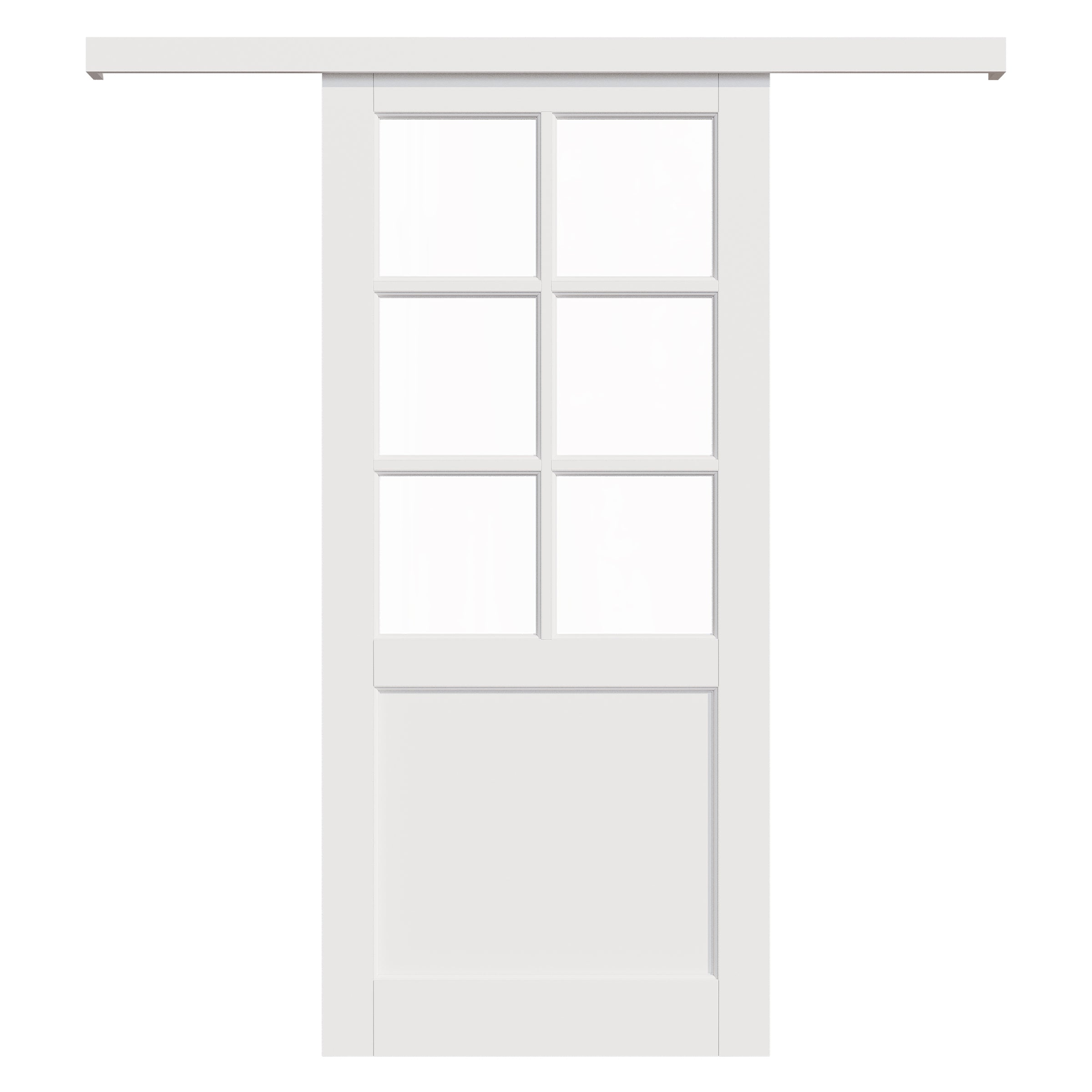 Ark Design Hidden Track Style 6 Lite Tempered Clear Glass Primed MDF Sliding Barn Door with Hardware Kit