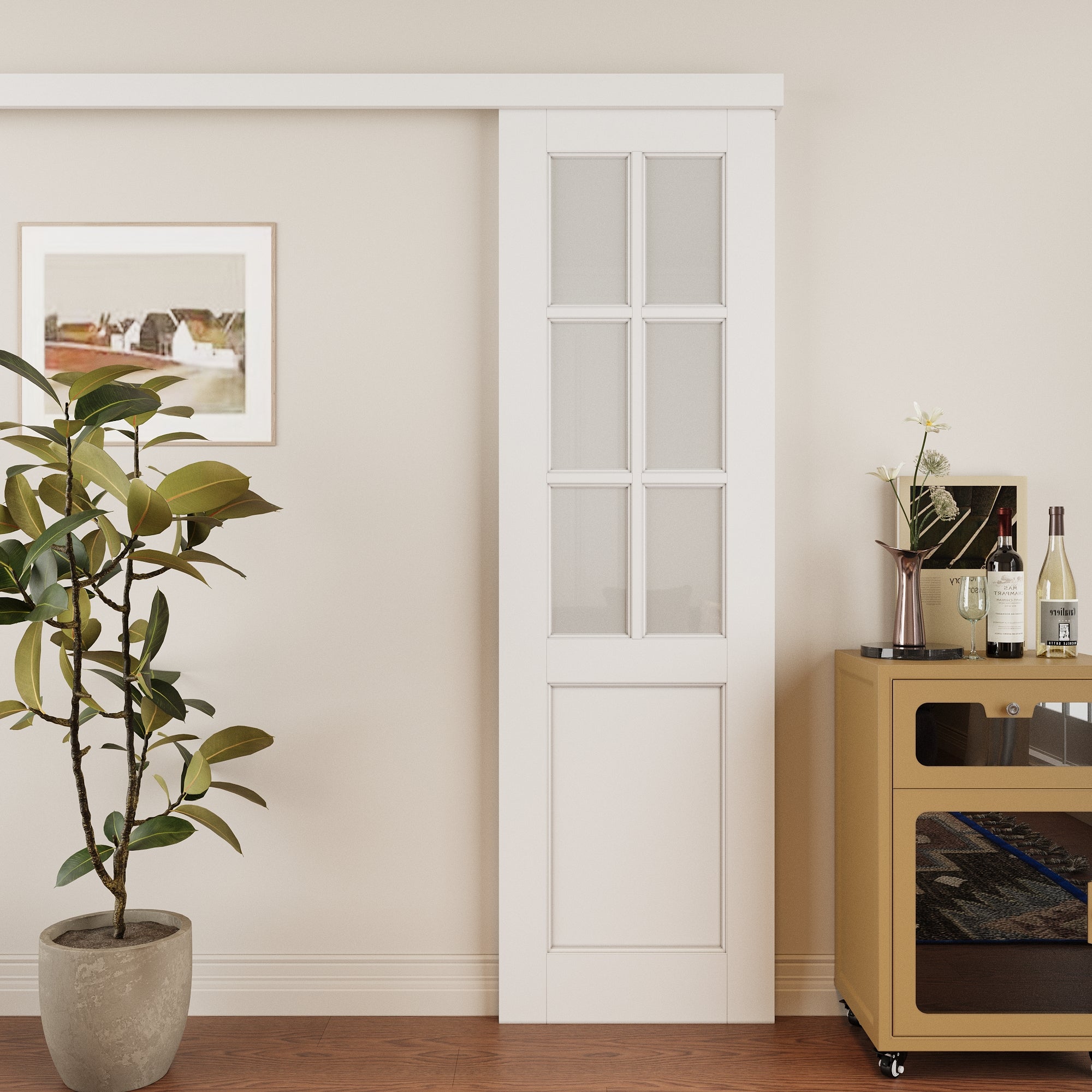 Ark Design Hidden Track Style 6 Lite Tempered Frosted Glass White Prim