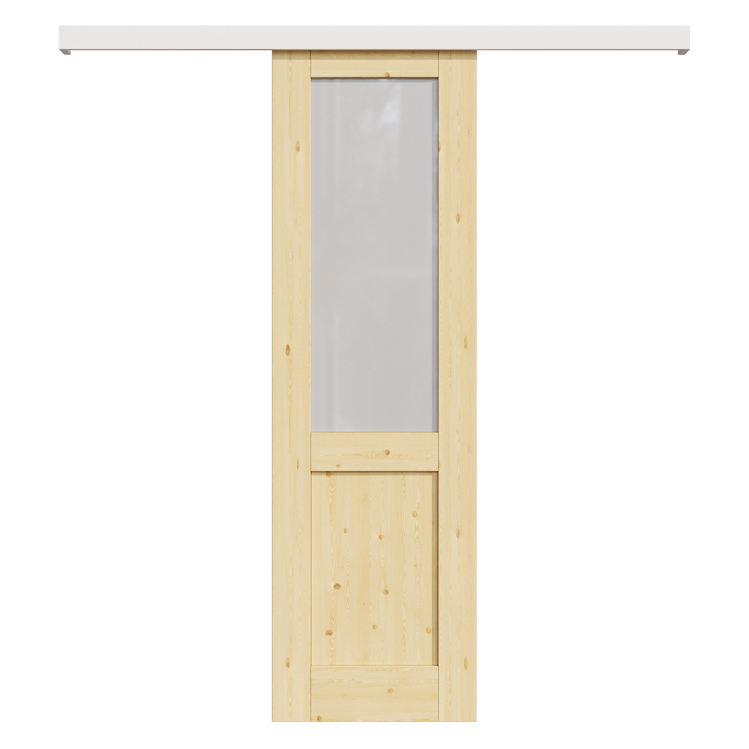 Ark Design Hidden Track Style Half Lite Frosted Glass Unfinished Solid Pine Wood Sliding Barn Door with Hardware Kit