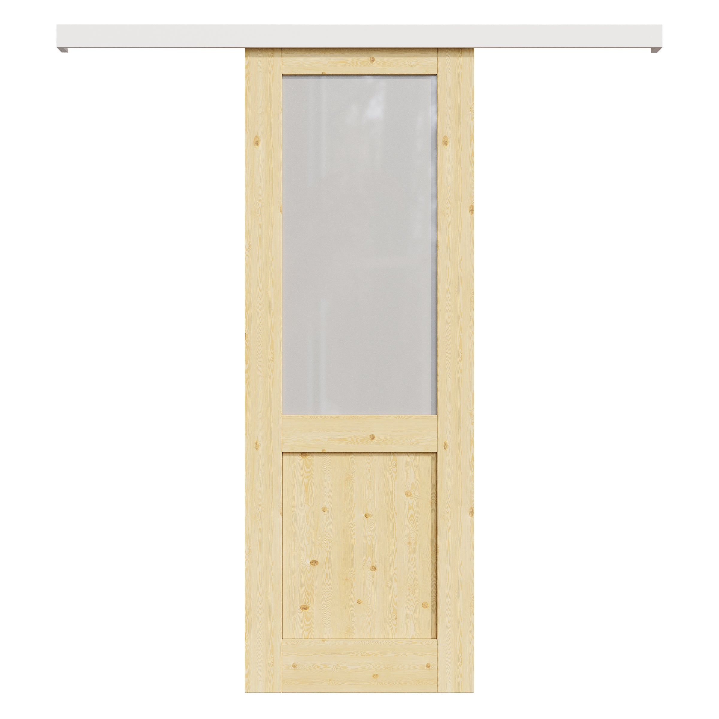 Ark Design Hidden Track Style Half Lite Frosted Glass Unfinished Solid Pine Wood Sliding Barn Door with Hardware Kit