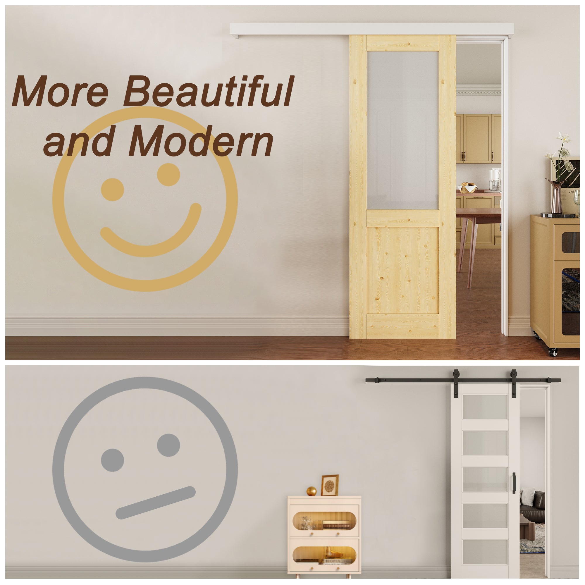 Ark Design Hidden Track Style Half Lite Frosted Glass Unfinished Solid Pine Wood Sliding Barn Door with Hardware Kit