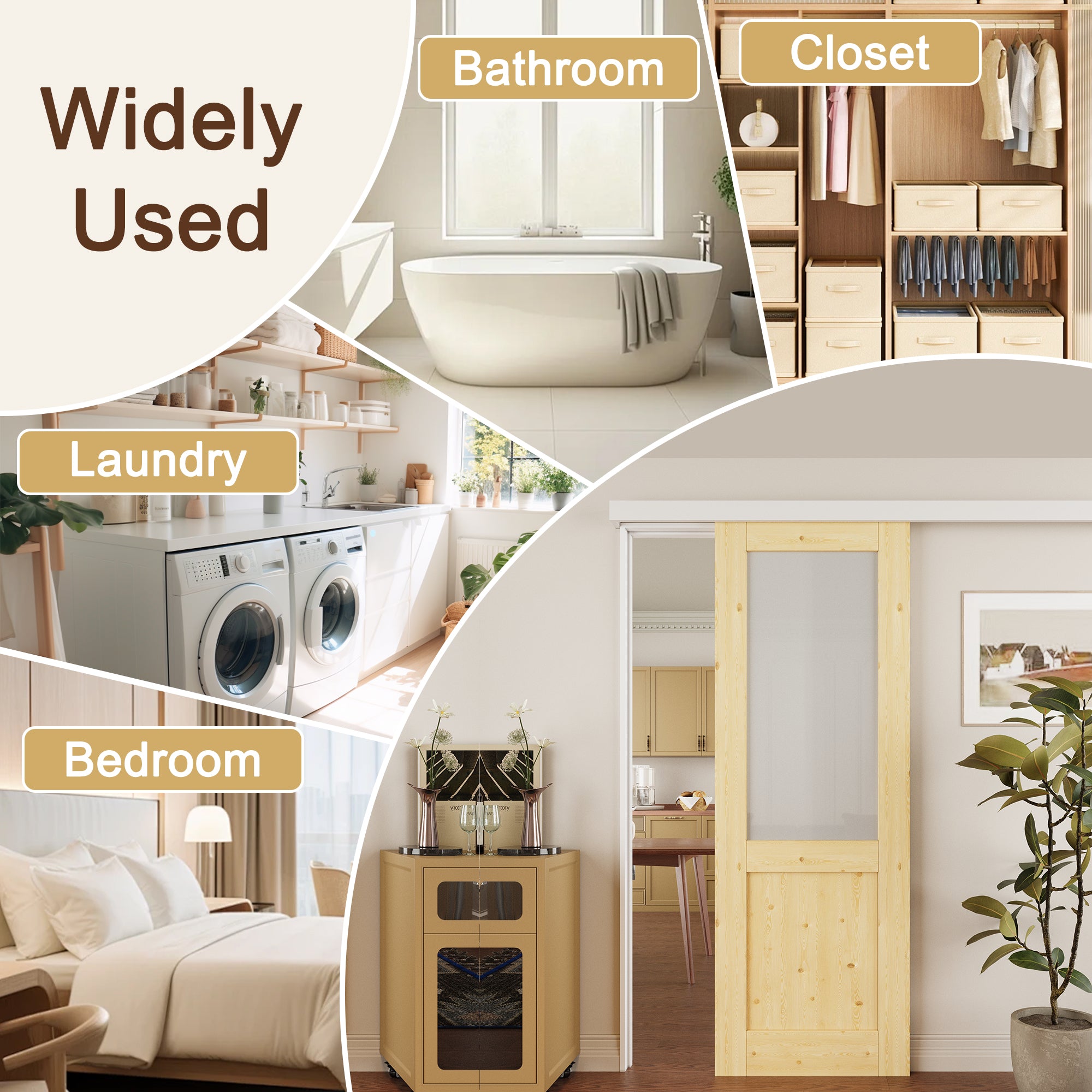 Ark Design Hidden Track Style Half Lite Frosted Glass Unfinished Solid Pine Wood Sliding Barn Door with Hardware Kit