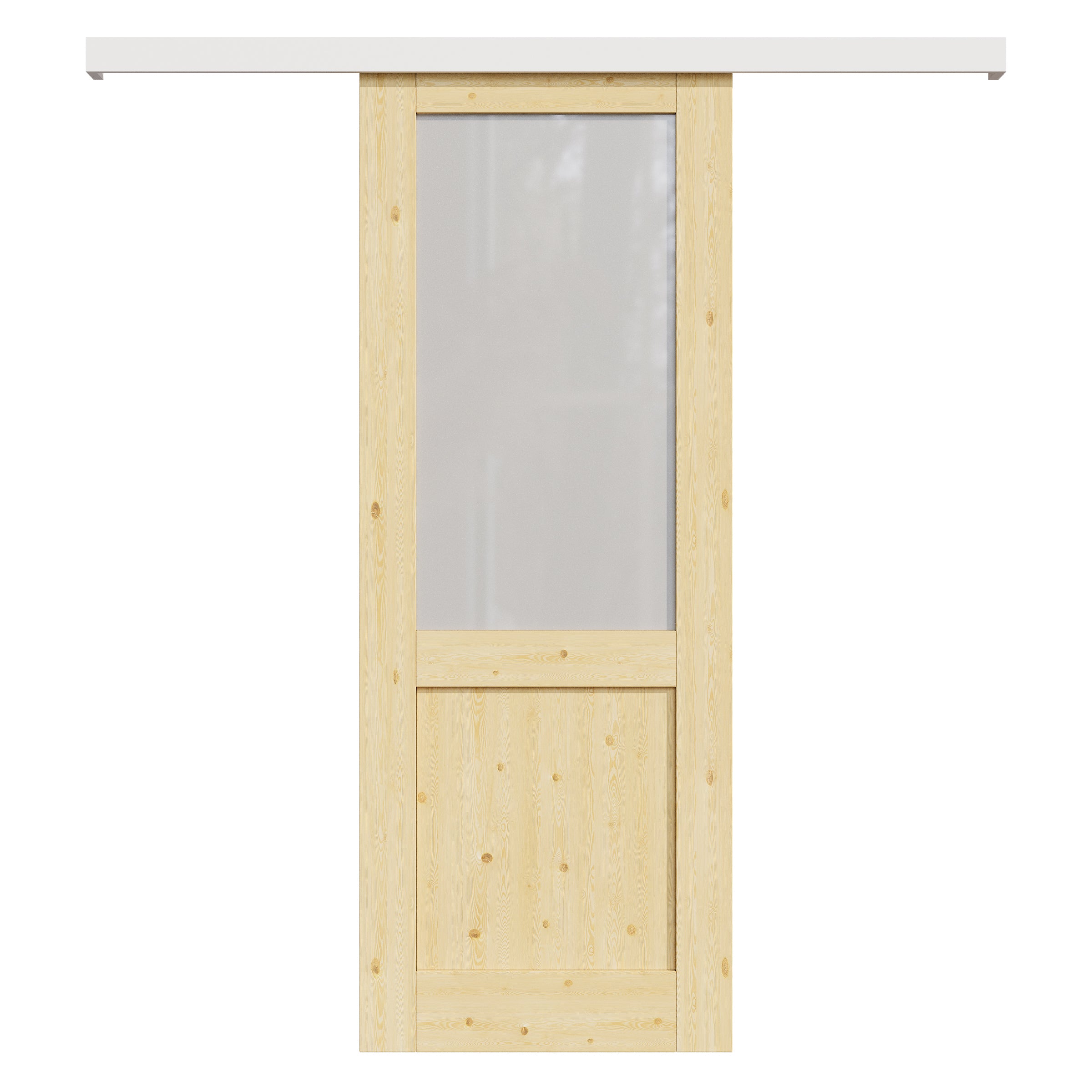 Ark Design Hidden Track Style Half Lite Frosted Glass Unfinished Solid Pine Wood Sliding Barn Door with Hardware Kit