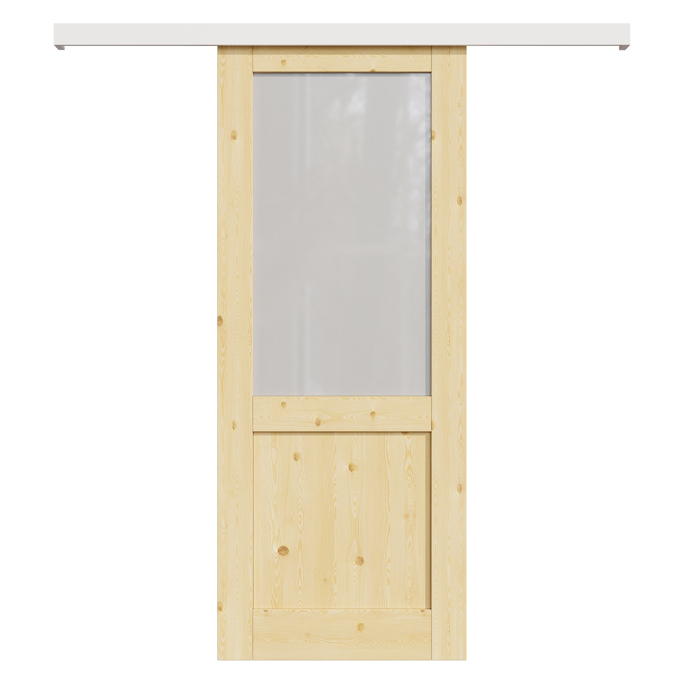 Ark Design Hidden Track Style Half Lite Frosted Glass Unfinished Solid Pine Wood Sliding Barn Door with Hardware Kit
