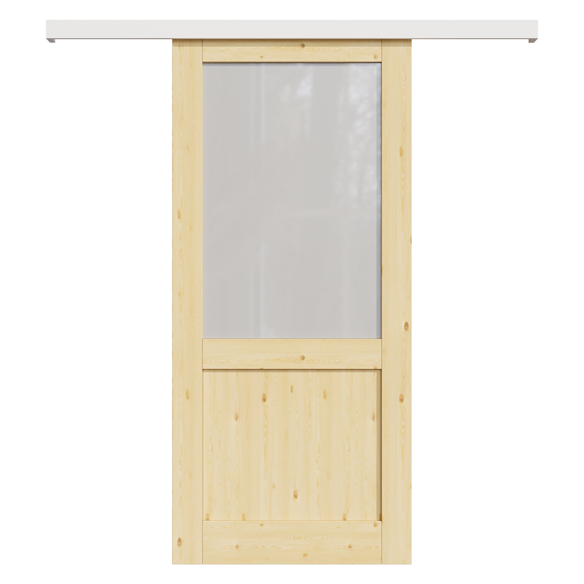 Ark Design Hidden Track Style Half Lite Frosted Glass Unfinished Solid Pine Wood Sliding Barn Door with Hardware Kit