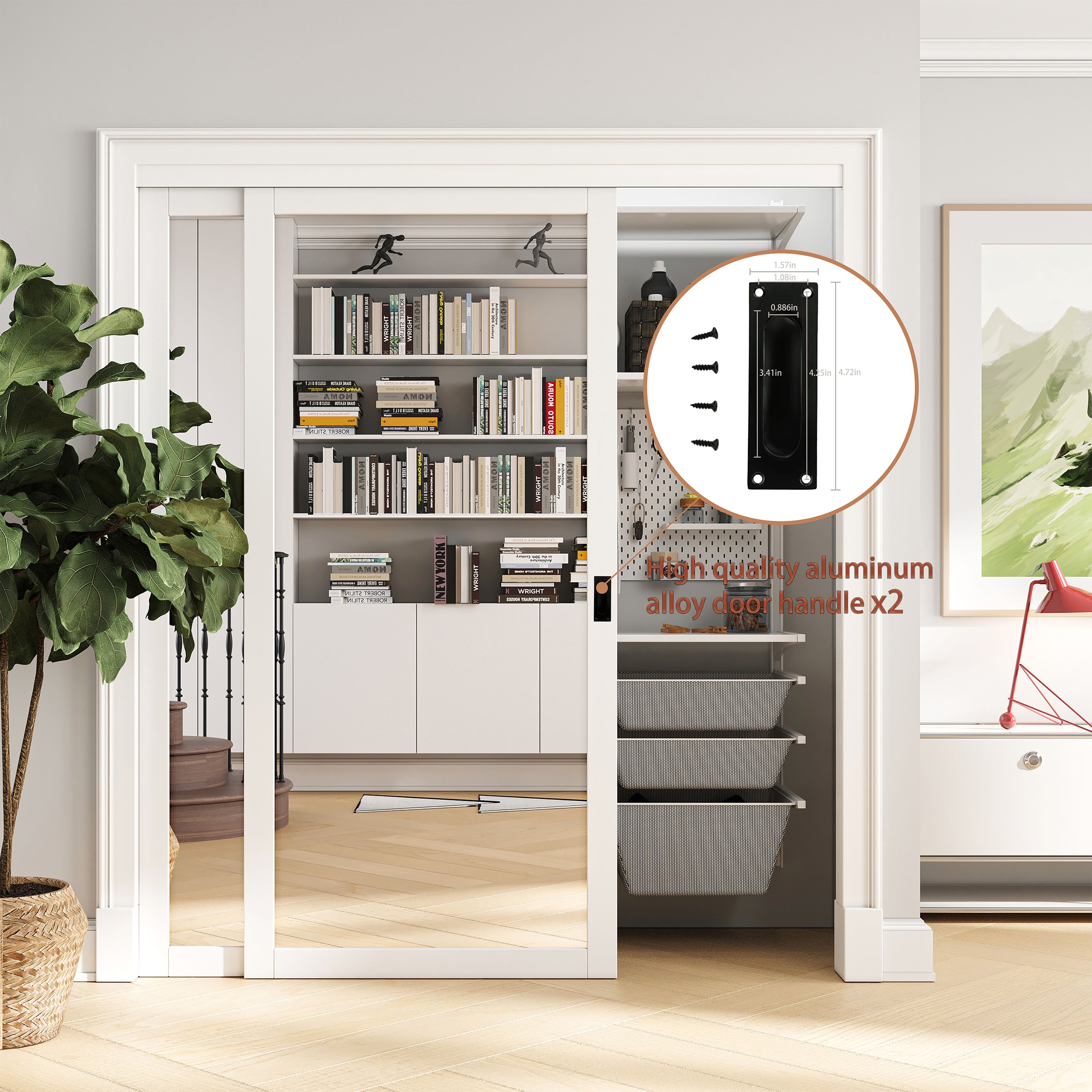 Ark Design 1-Lite Mirror Bypass Sliding Closet Door with Hardware Kit, Solid Core MDF Wood & PVC Covered, Finished, White