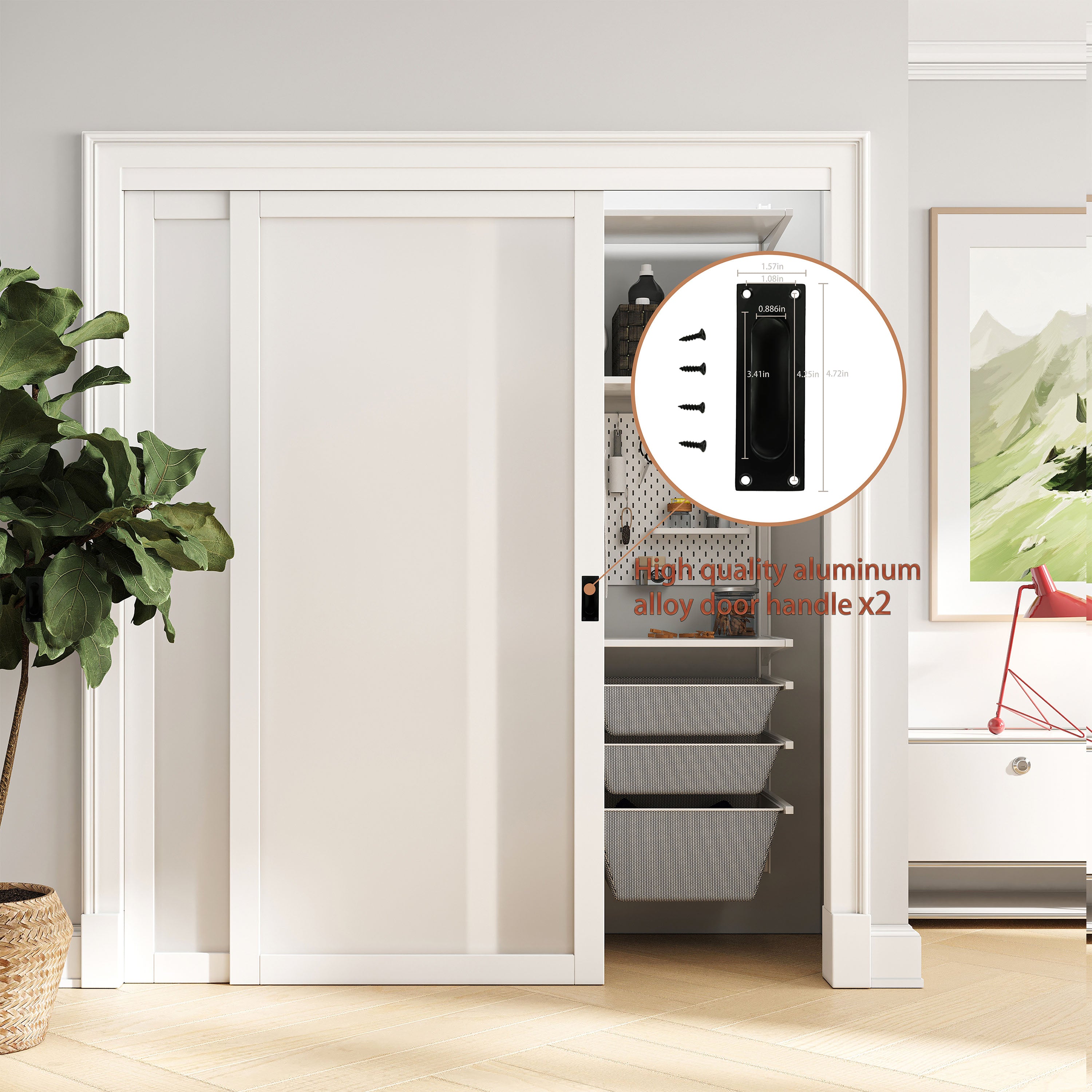 Ark Design 1-Lite Tempered Frosted Glass Bypass Sliding Closet Door with Hardware Kit, White