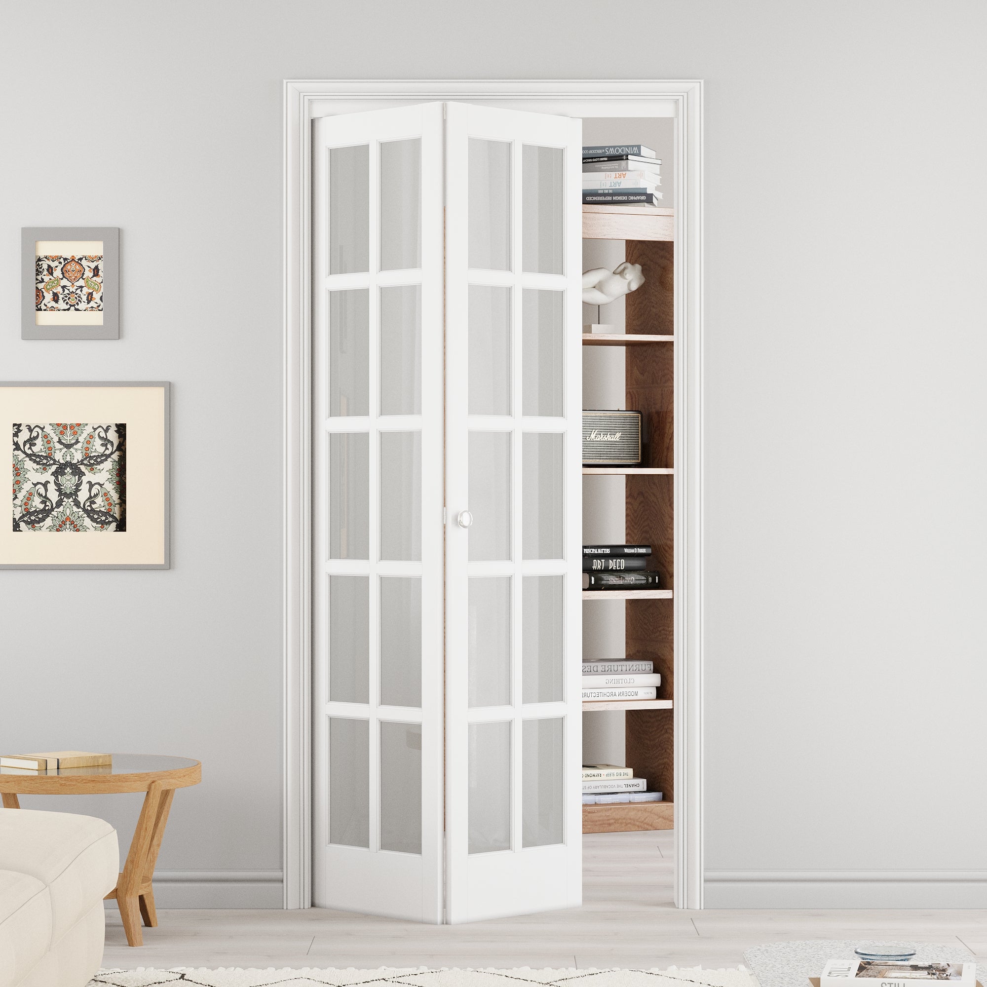 Ark Design 10-Lite Tempered Frosted Glass Closet Bifold Door with Hardware Kit & Knob, Solid Core MDF Wood & PVC Covered Finished, White