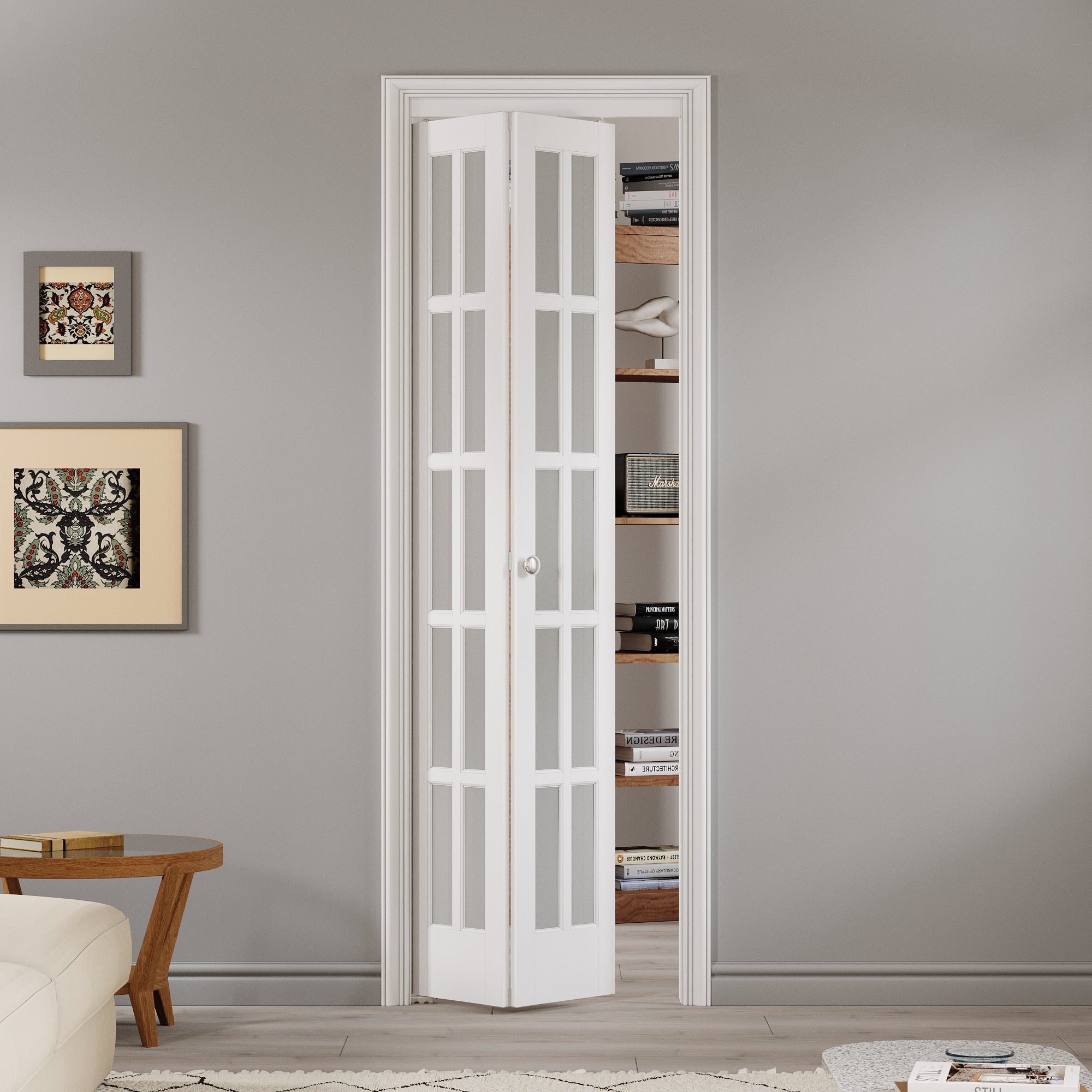 Ark Design 10-Lite Tempered Frosted Glass Closet Bifold Door with Hardware Kit & Knob, Solid Core MDF Wood & PVC Covered Finished, White