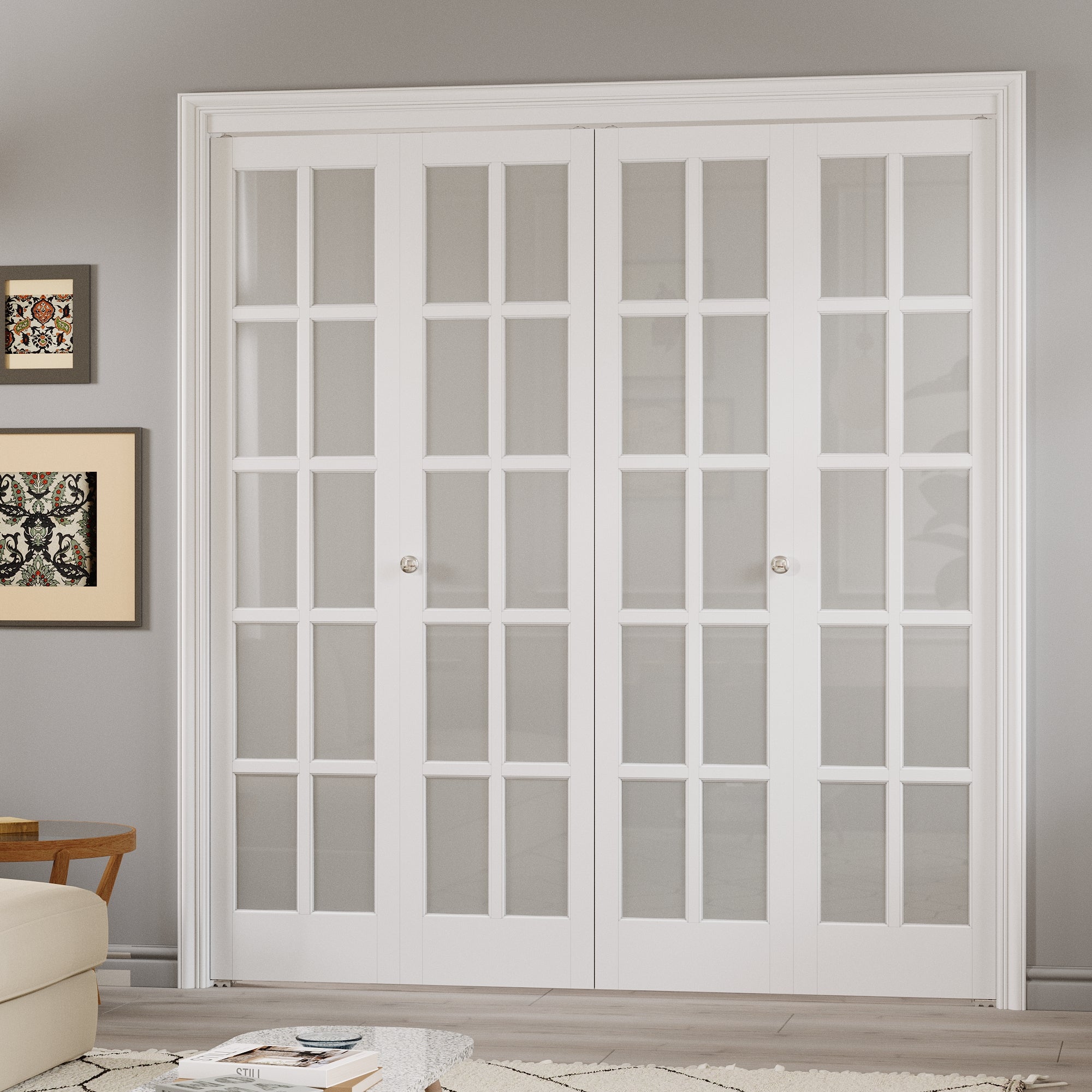 Ark Design 10-Lite Tempered Frosted Glass Closet Bifold Door with Hardware Kit & Knob, Solid Core MDF Wood & PVC Covered Finished, White