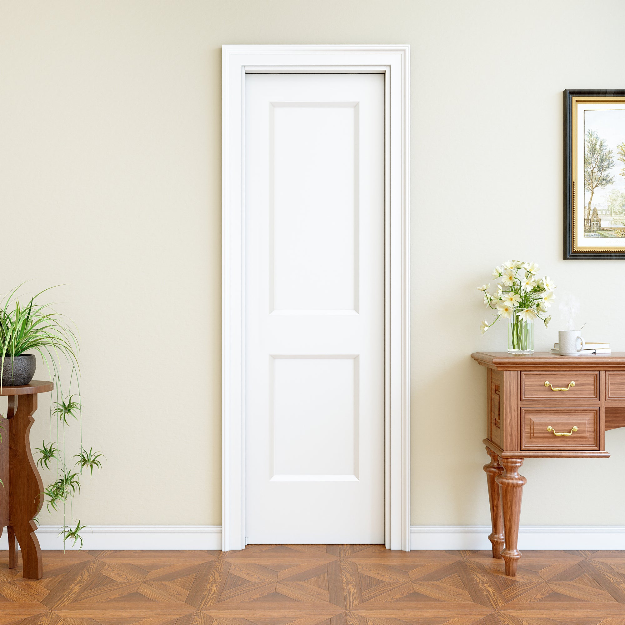 Ark Design 2 Panel Pocket Door with Hardware Kit & Soft Close & Frame, Hollow Core MDF Wood & Paint-grade Finished, White