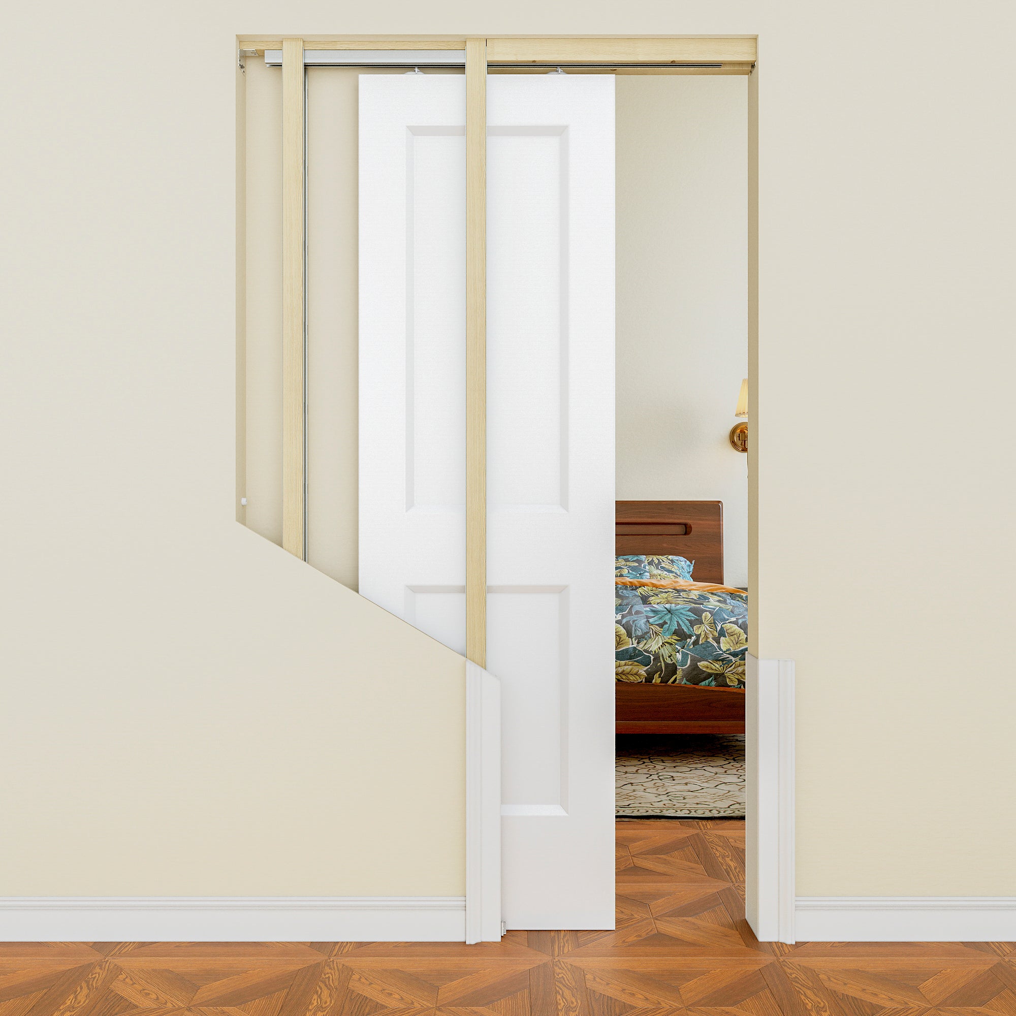 Ark Design 2 Panel Pocket Door with Hardware Kit & Soft Close & Frame, Hollow Core MDF Wood & Paint-grade Finished, White