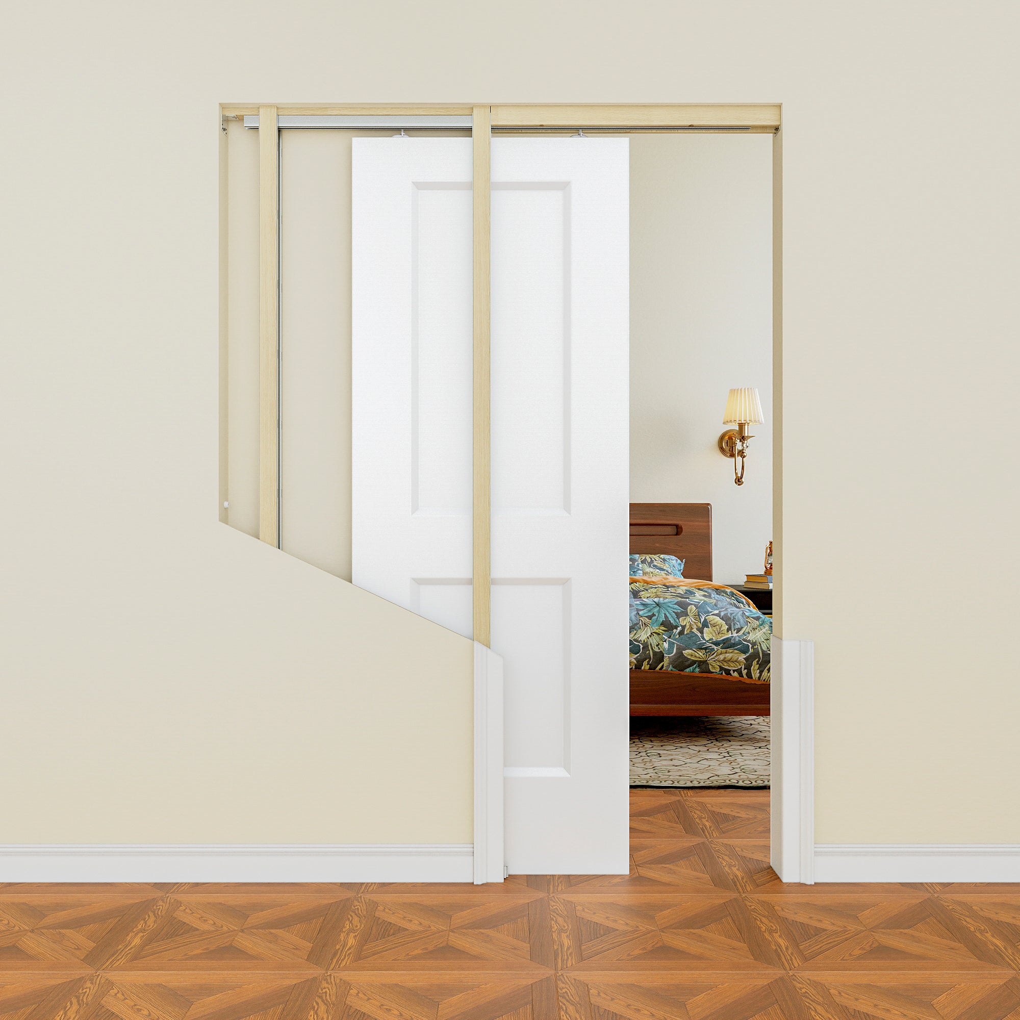 Ark Design 2 Panel Pocket Door with Hardware Kit & Soft Close & Frame, Hollow Core MDF Wood & Paint-grade Finished, White