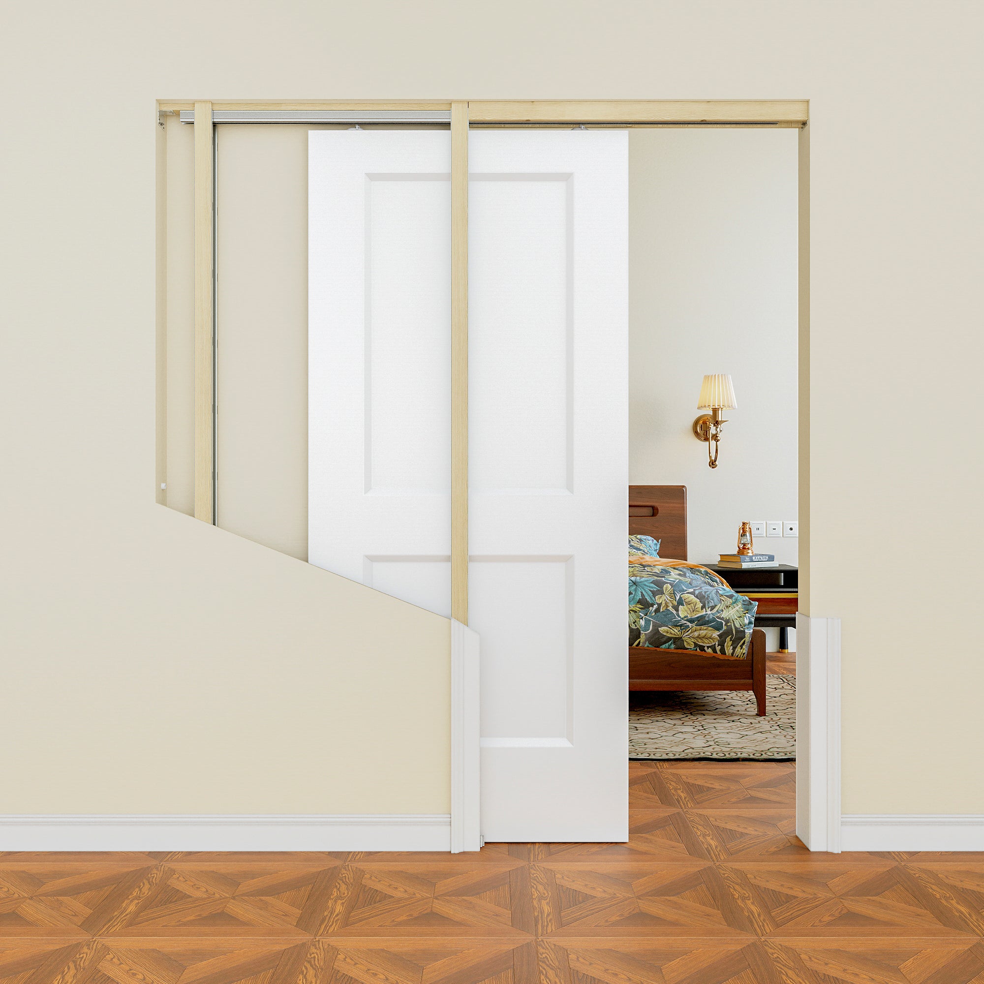 Ark Design 2 Panel Pocket Door with Hardware Kit & Soft Close & Frame, Hollow Core MDF Wood & Paint-grade Finished, White