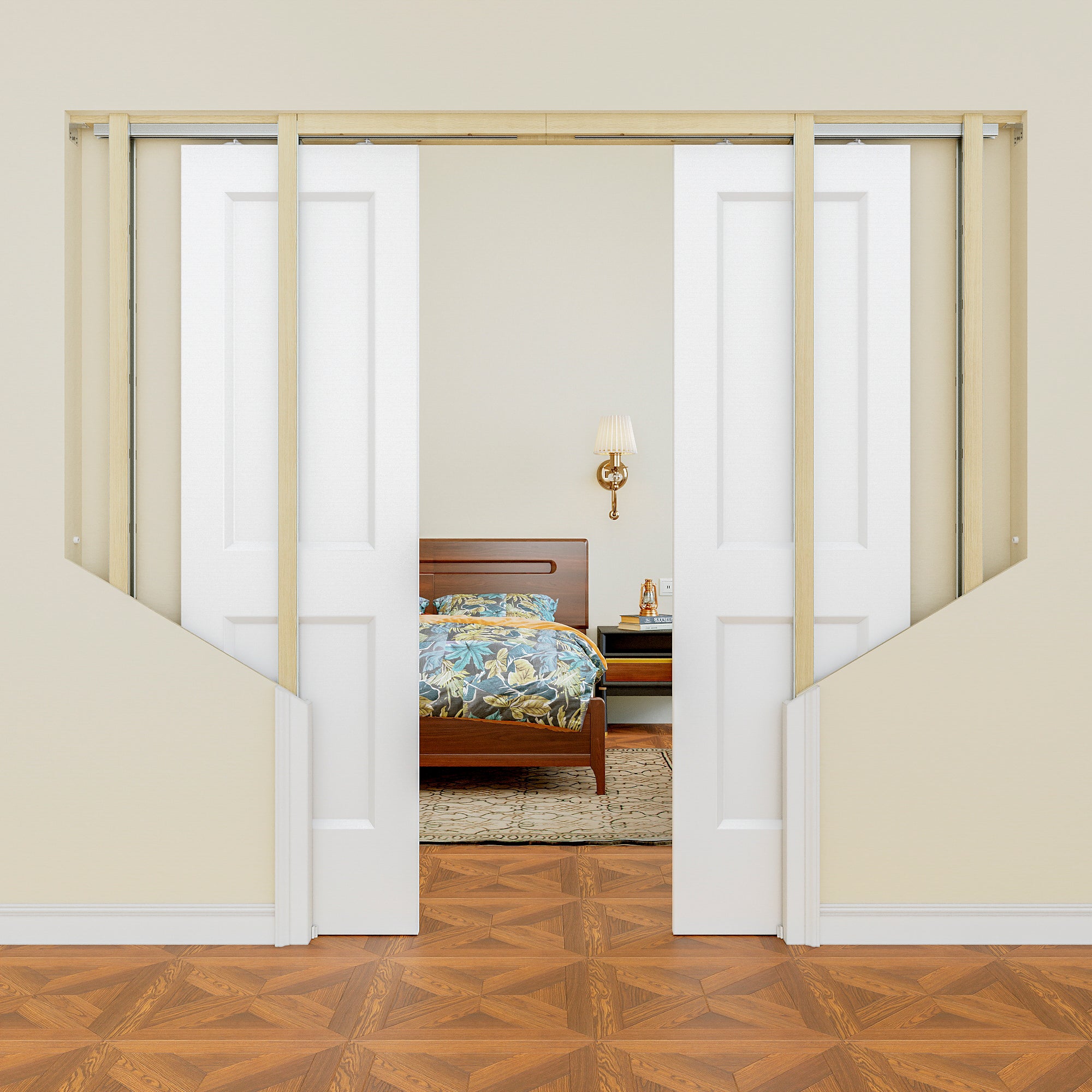 Ark Design 2 Panel Pocket Door with Hardware Kit & Soft Close & Frame, Hollow Core MDF Wood & Paint-grade Finished, White