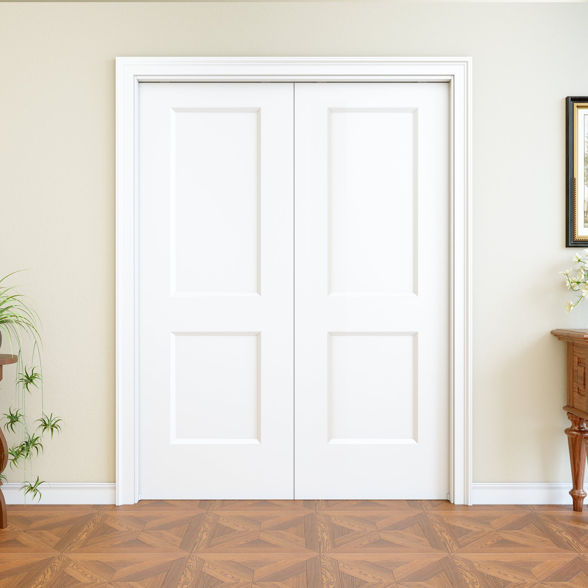Ark Design 2 Panel Pocket Door with Hardware Kit & Soft Close & Frame, Hollow Core MDF Wood & Paint-grade Finished, White