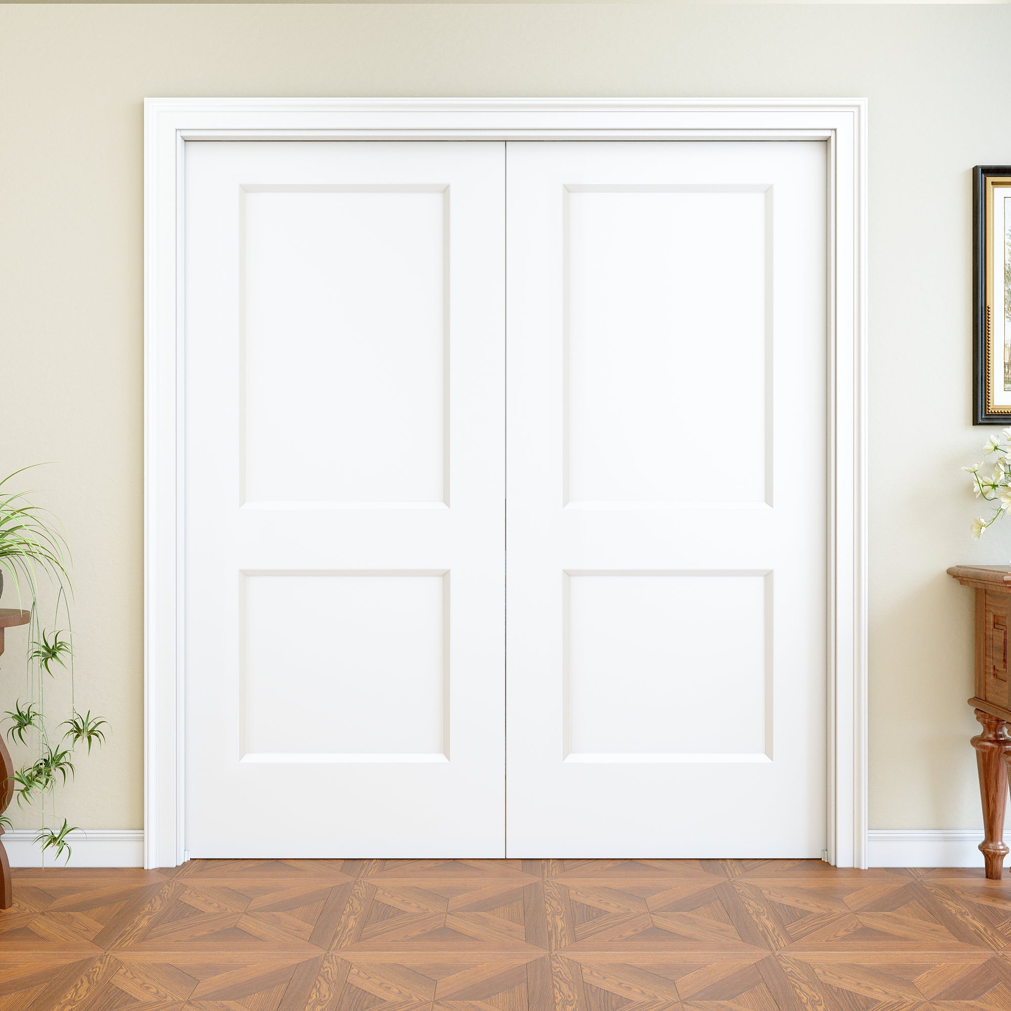 Ark Design 2 Panel Pocket Door with Hardware Kit & Soft Close & Frame, Hollow Core MDF Wood & Paint-grade Finished, White