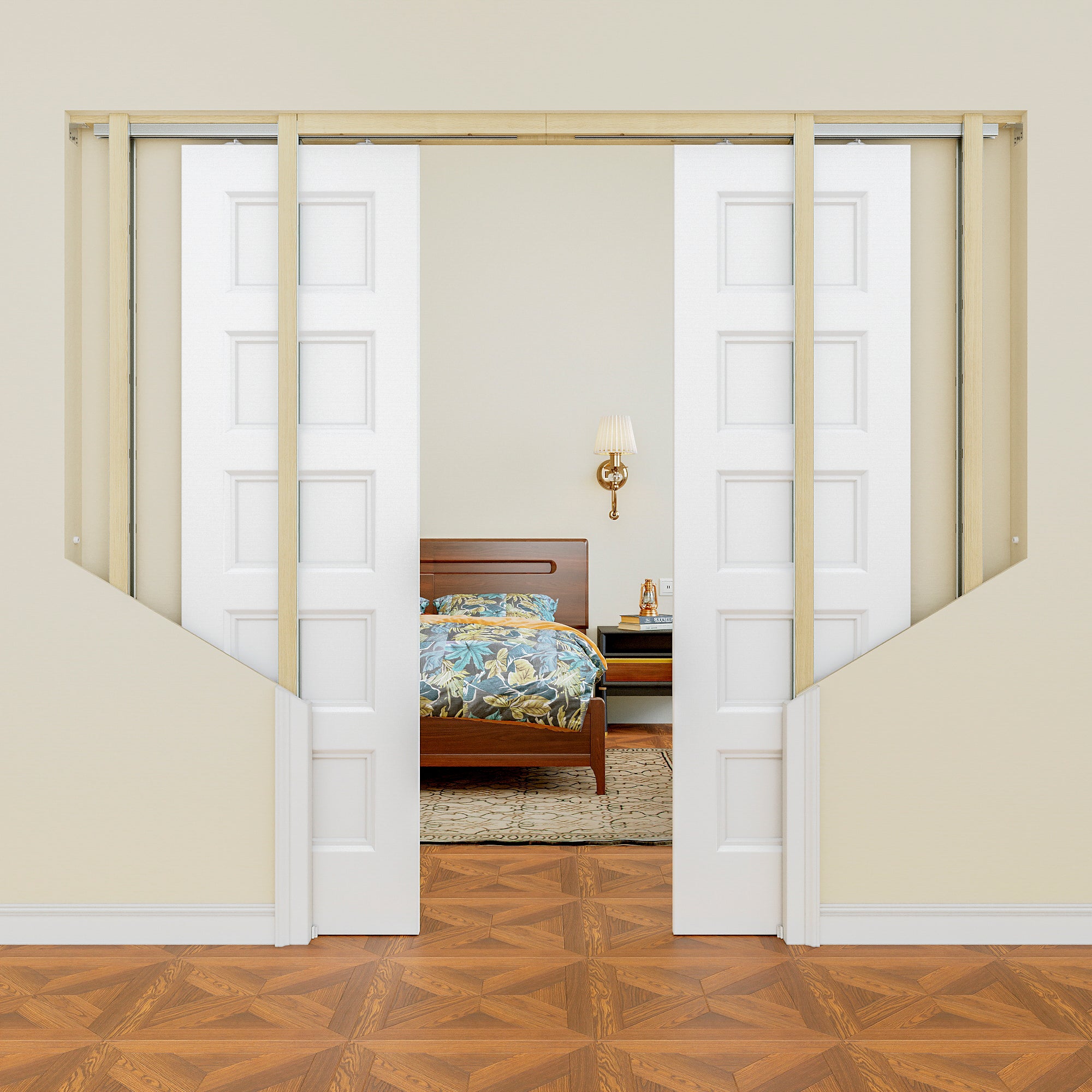 Ark Design 5 Panel Pocket Door with Hardware Kit & Soft Close & Frame, Hollow Core MDF Wood & Paint-grade Finished, White