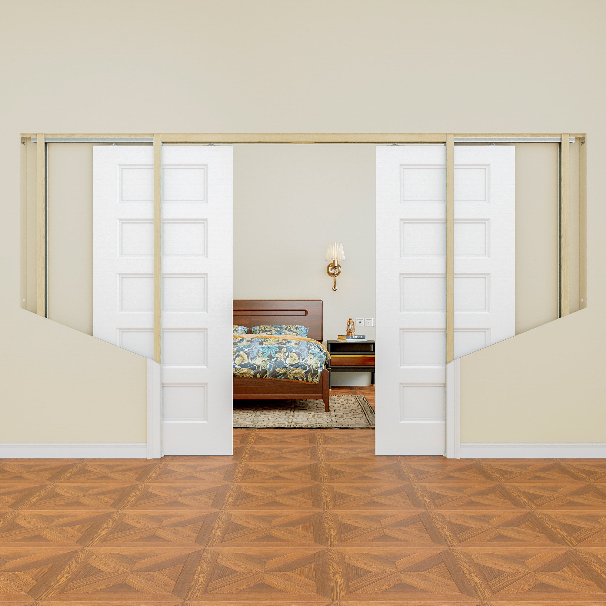 Ark Design 5 Panel Pocket Door with Hardware Kit & Soft Close & Frame, Hollow Core MDF Wood & Paint-grade Finished, White